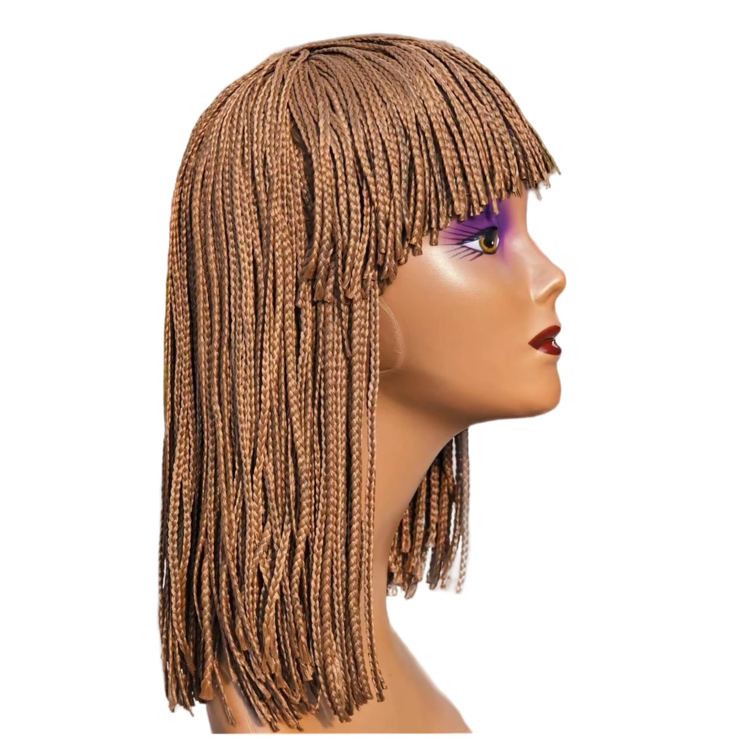 Box Braid Wig Synthetic Short Bob Wig Box Braided Wig with Bangs Cornrow Braided Wigs for Black Women (10 inches, Brown)