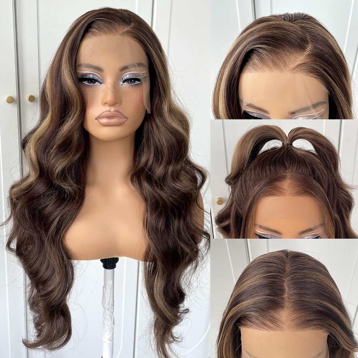 13x6 Skunk Stripe Wig Glueless Lace Front Wigs Pre Plucked Synthetic Body Wave blonde wig Wear and Go lace front wig for black women