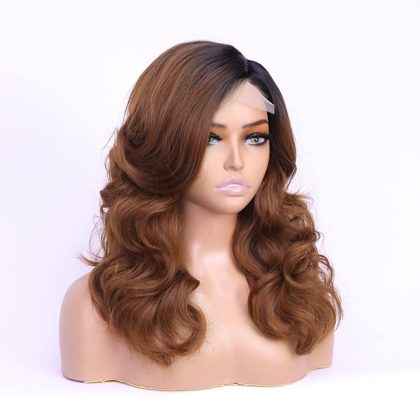 Lady Miranda Loose Wave Lace Part Wig Pure Color Nature Curly Synthetic Heat Resistant Weave Full Wigs for Women(Black)