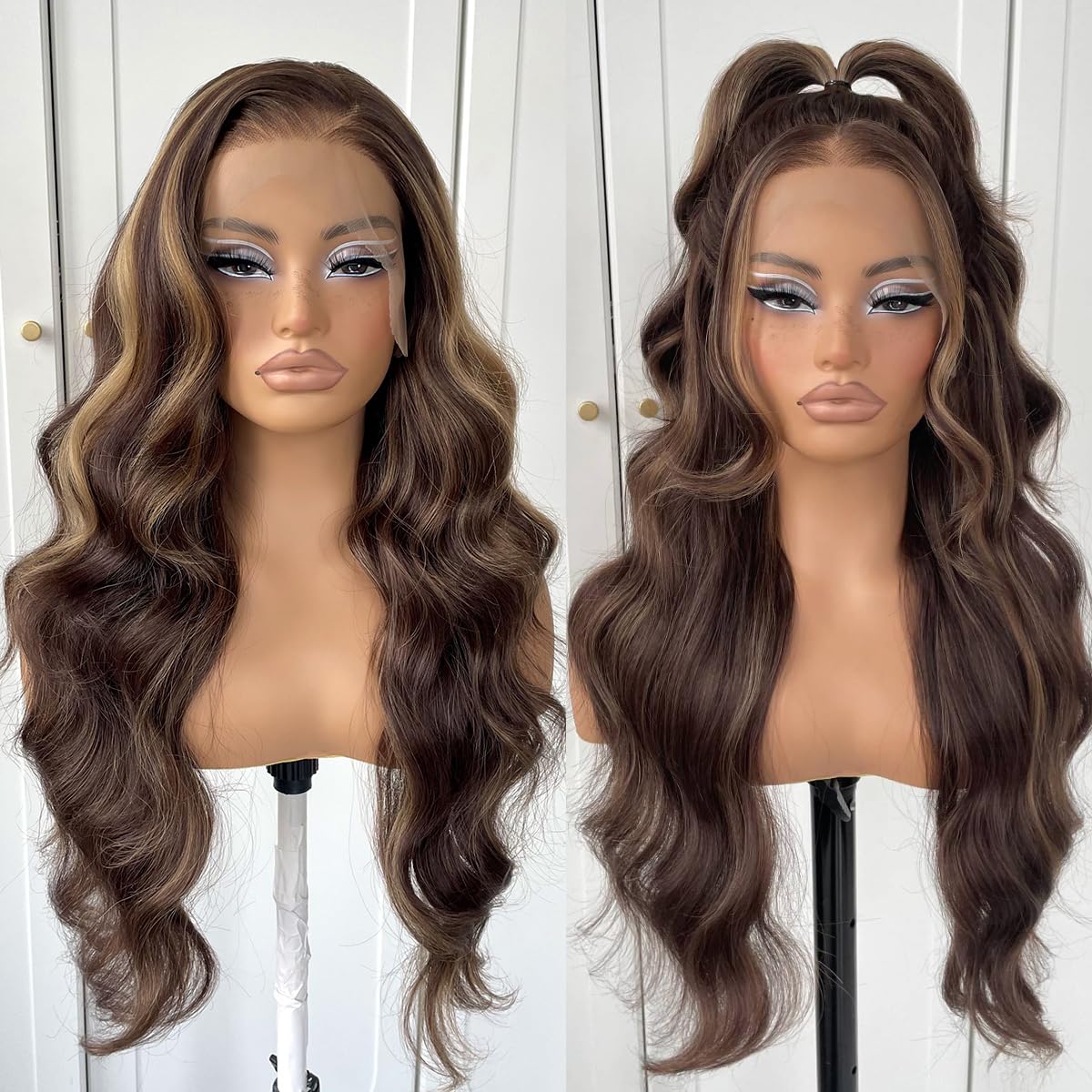 13x6 Skunk Stripe Wig Glueless Lace Front Wigs Pre Plucked Synthetic Body Wave blonde wig Wear and Go lace front wig for black women
