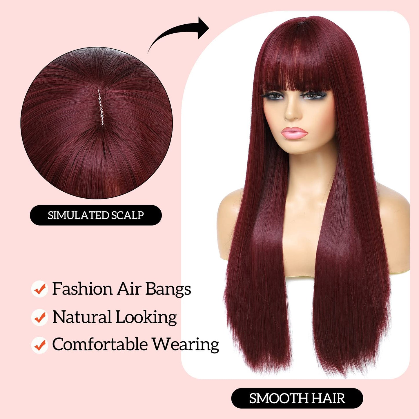 Blonde Highlight Wigs for Women, Blonde Mix Brown Wig with Bangs Silky Soft Fiber Synthetic Wig for Daily Party Use(24 Inch,Blonde Highlight)