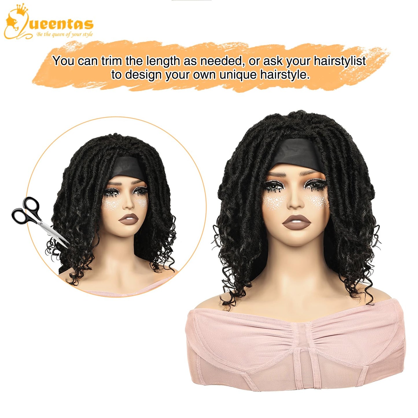 QUEENTAS Dreadlock Wigs for Black Women and Men Short Curly Big Afro Braided Wigs Faux Locs Twist Braiding Synthetic Wigs (Black to Brown)