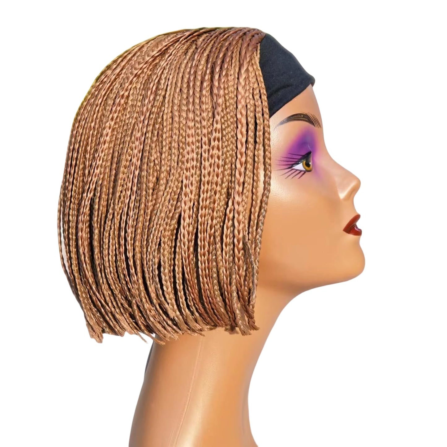 Box Braid Wig Synthetic Short Bob Wig Box Braided Wig with Bangs Cornrow Braided Wigs for Black Women (10 inches, Brown)
