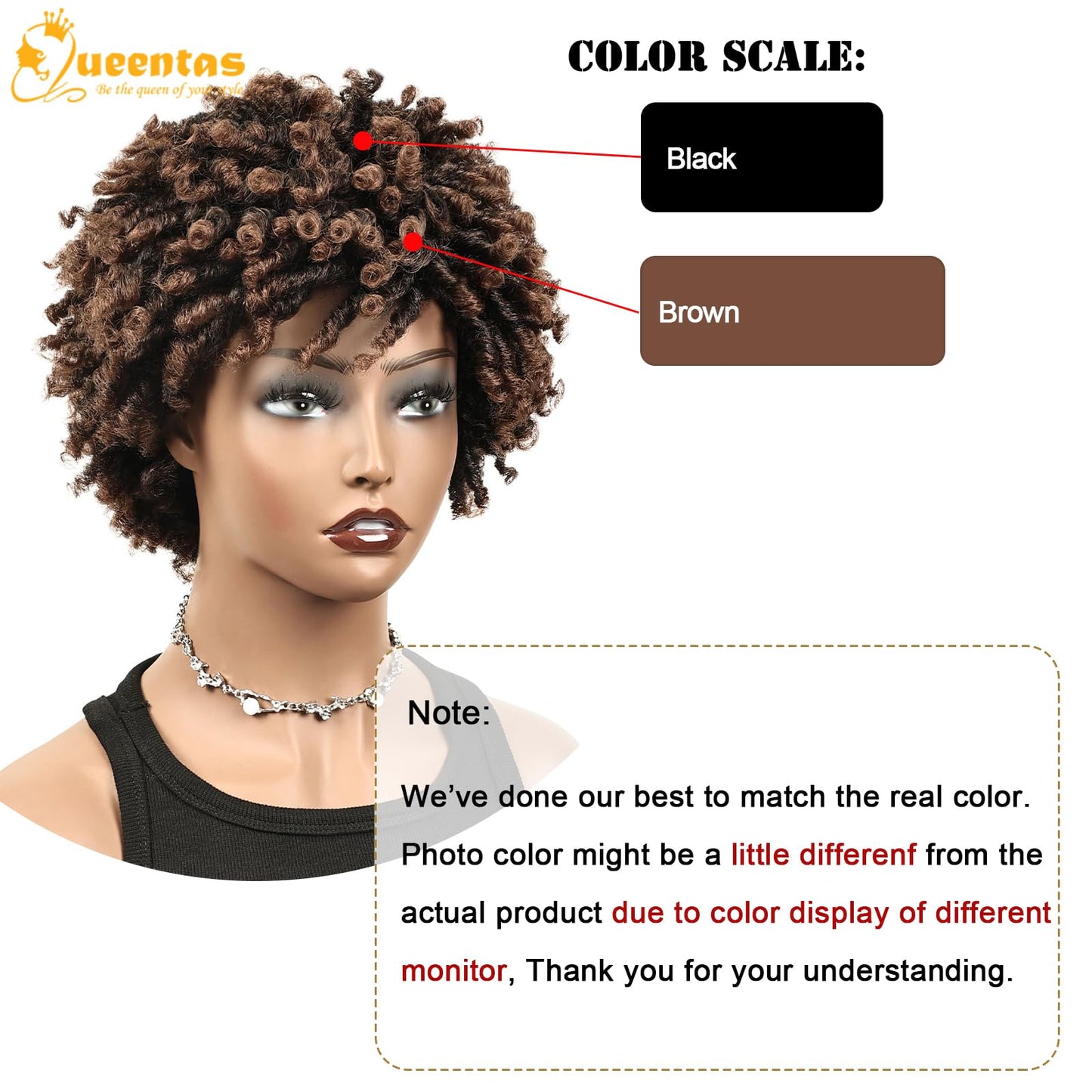 QUEENTAS Dreadlock Wigs for Black Women and Men Short Curly Big Afro Braided Wigs Faux Locs Twist Braiding Synthetic Wigs (Black to Brown)