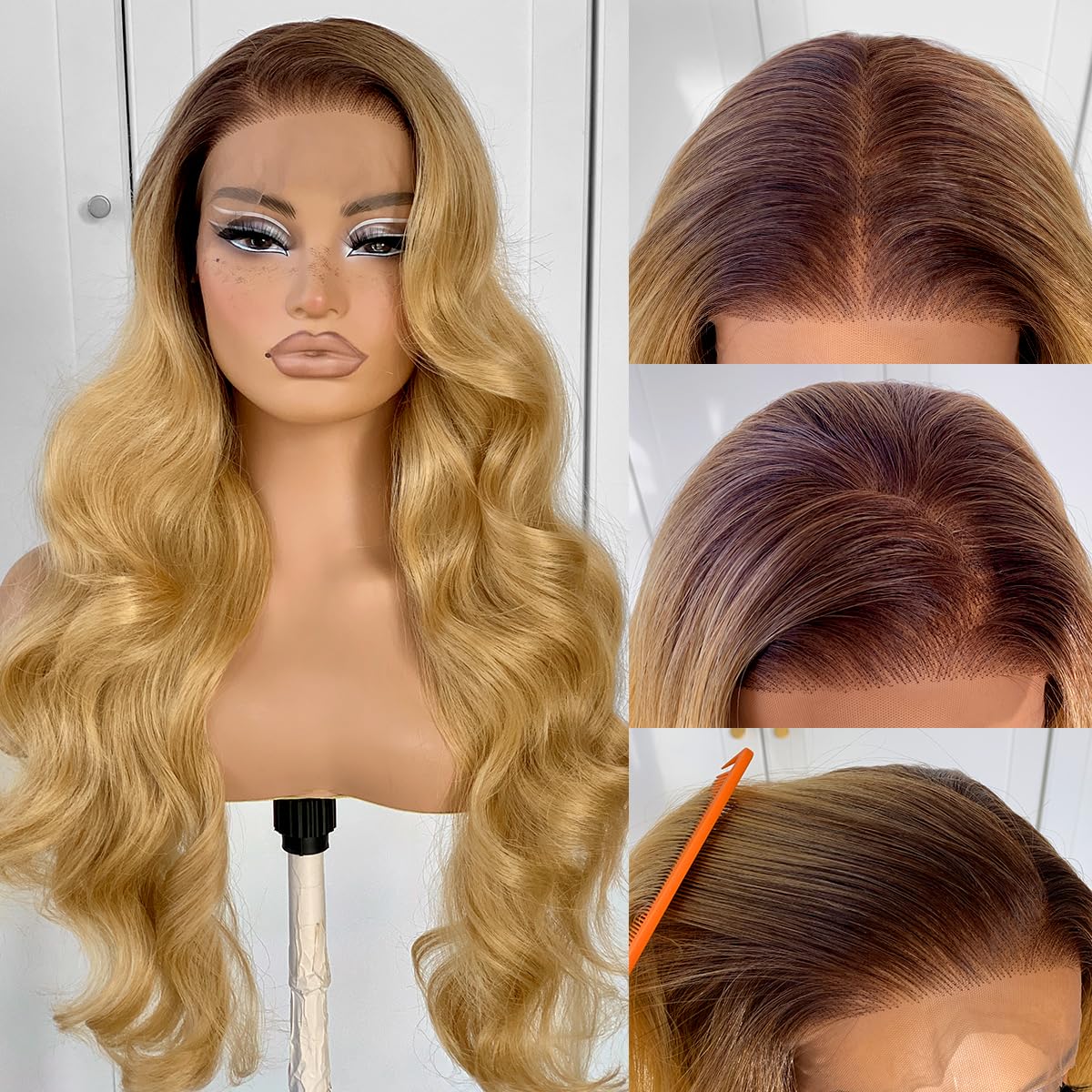 13x6 Skunk Stripe Wig Glueless Lace Front Wigs Pre Plucked Synthetic Body Wave blonde wig Wear and Go lace front wig for black women