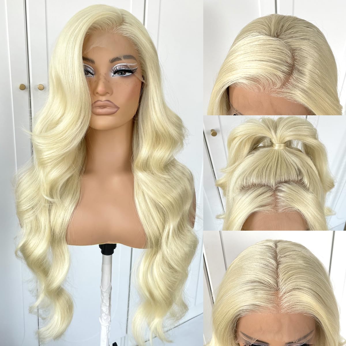 13x6 Skunk Stripe Wig Glueless Lace Front Wigs Pre Plucked Synthetic Body Wave blonde wig Wear and Go lace front wig for black women