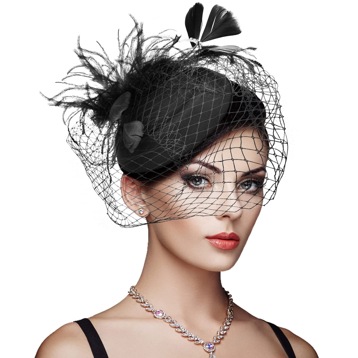 DRESHOW Women Fascinator Hats Tea Party Hat Vintage Pillbox Hat Headband for Cocktail