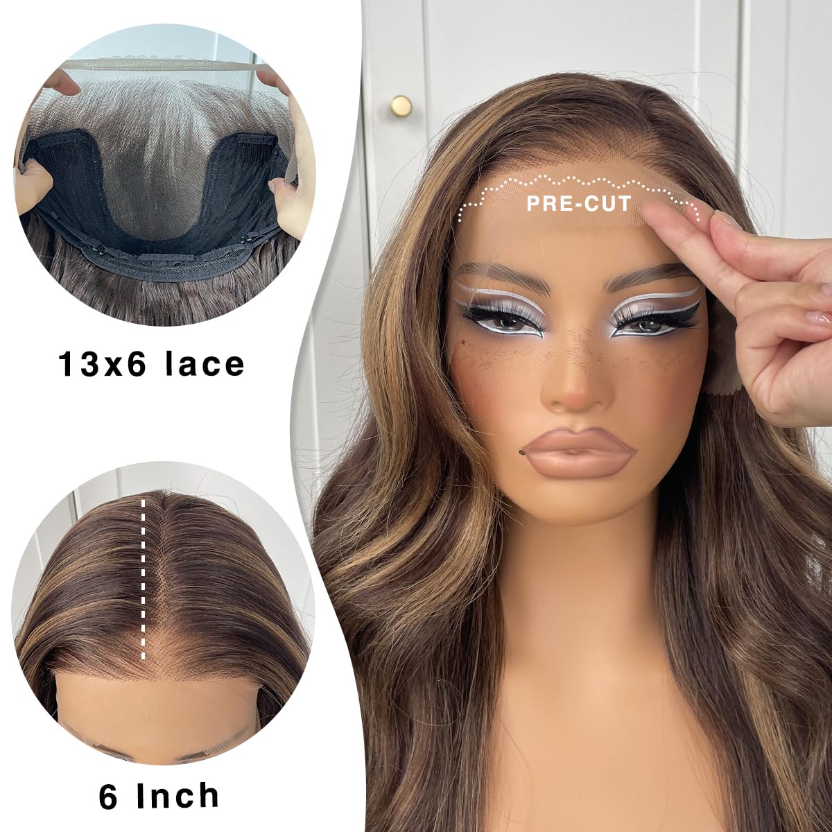 13x6 Skunk Stripe Wig Glueless Lace Front Wigs Pre Plucked Synthetic Body Wave blonde wig Wear and Go lace front wig for black women