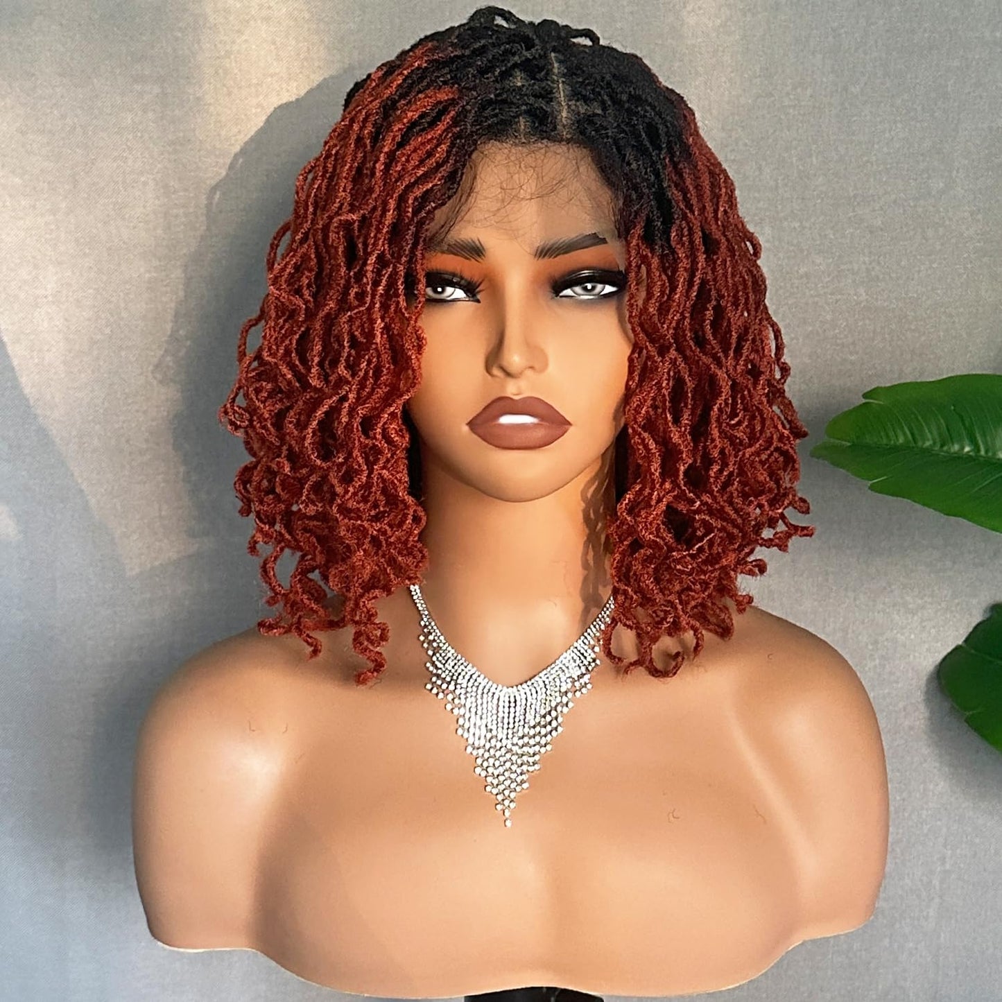 SOKU Short Curly Faux Locs Lace Frontal Wig 12 Inch Natural Black 4x4 Large Parting Space Twist Dreadlock Wigs for Black Women Afro Curly Braided Synthetic Wig