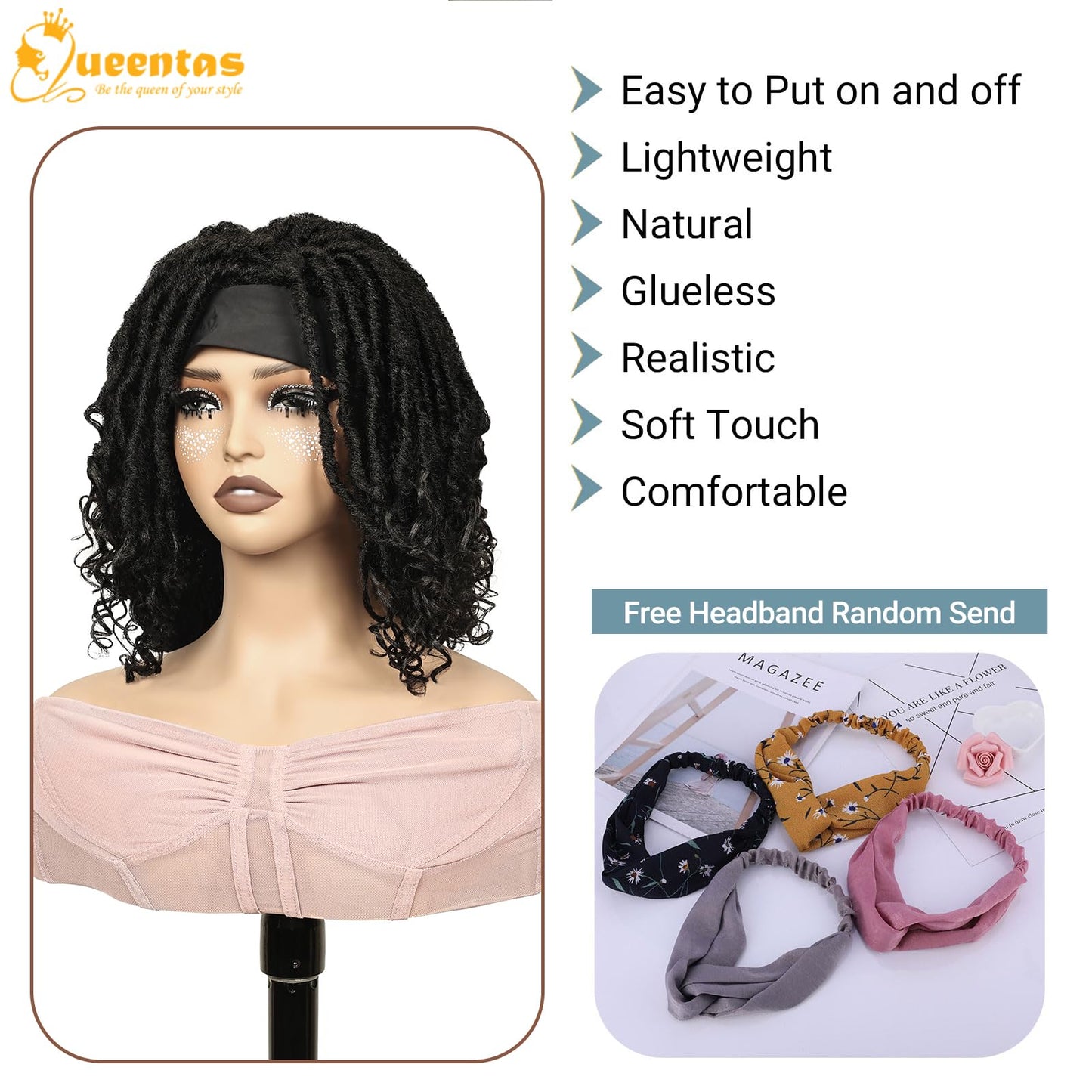 QUEENTAS Dreadlock Wigs for Black Women and Men Short Curly Big Afro Braided Wigs Faux Locs Twist Braiding Synthetic Wigs (Black to Brown)