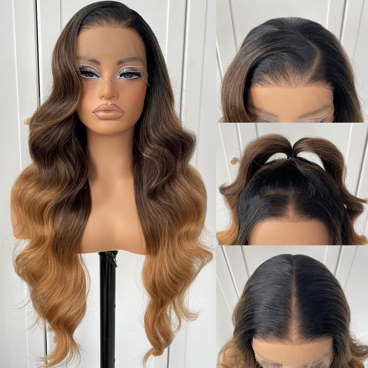 13x6 Skunk Stripe Wig Glueless Lace Front Wigs Pre Plucked Synthetic Body Wave blonde wig Wear and Go lace front wig for black women