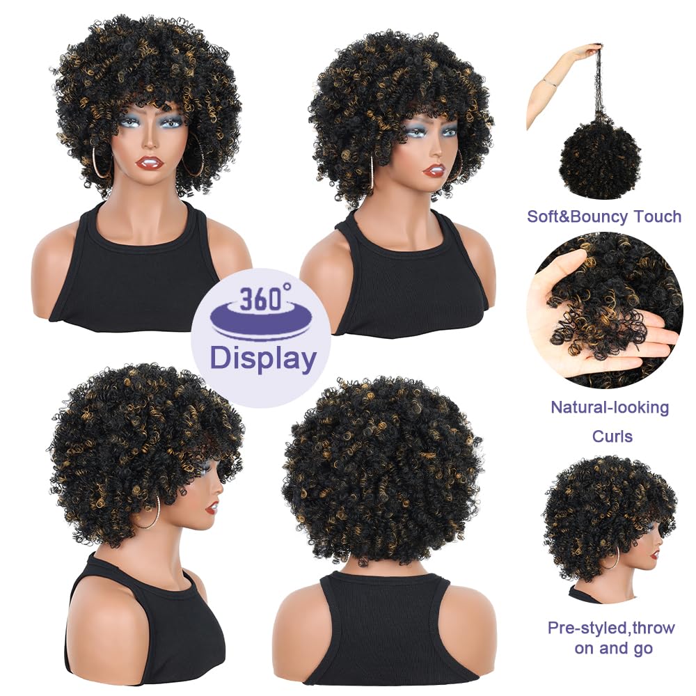 QUEENTAS Dreadlock Wigs for Black Women and Men Short Curly Big Afro Braided Wigs Faux Locs Twist Braiding Synthetic Wigs (Black to Brown)