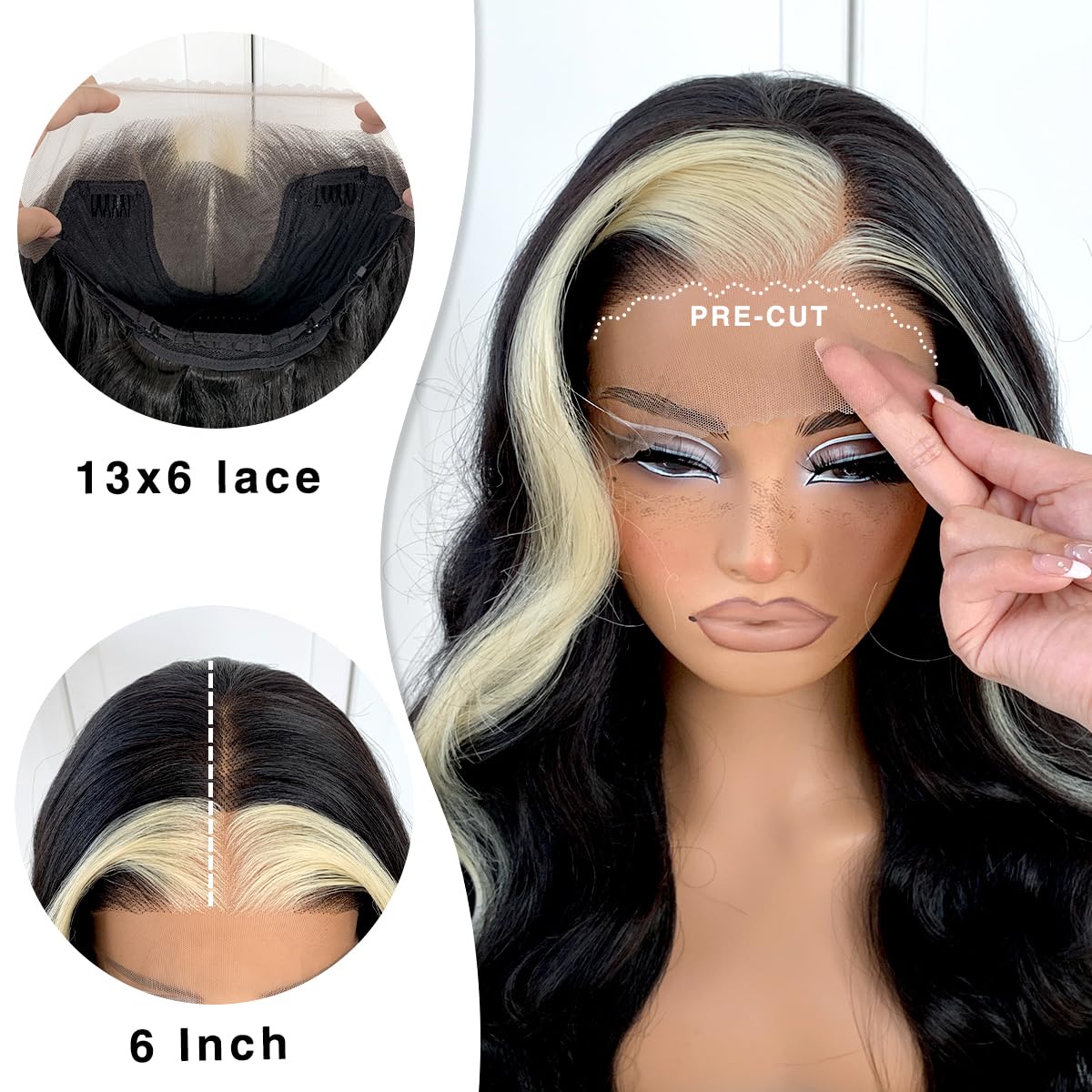 13x6 Skunk Stripe Wig Glueless Lace Front Wigs Pre Plucked Synthetic Body Wave blonde wig Wear and Go lace front wig for black women