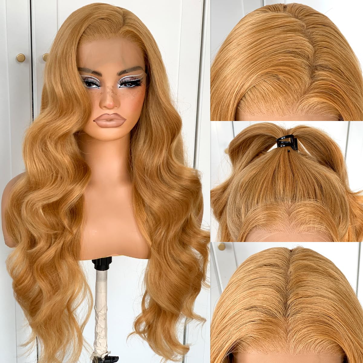13x6 Skunk Stripe Wig Glueless Lace Front Wigs Pre Plucked Synthetic Body Wave blonde wig Wear and Go lace front wig for black women