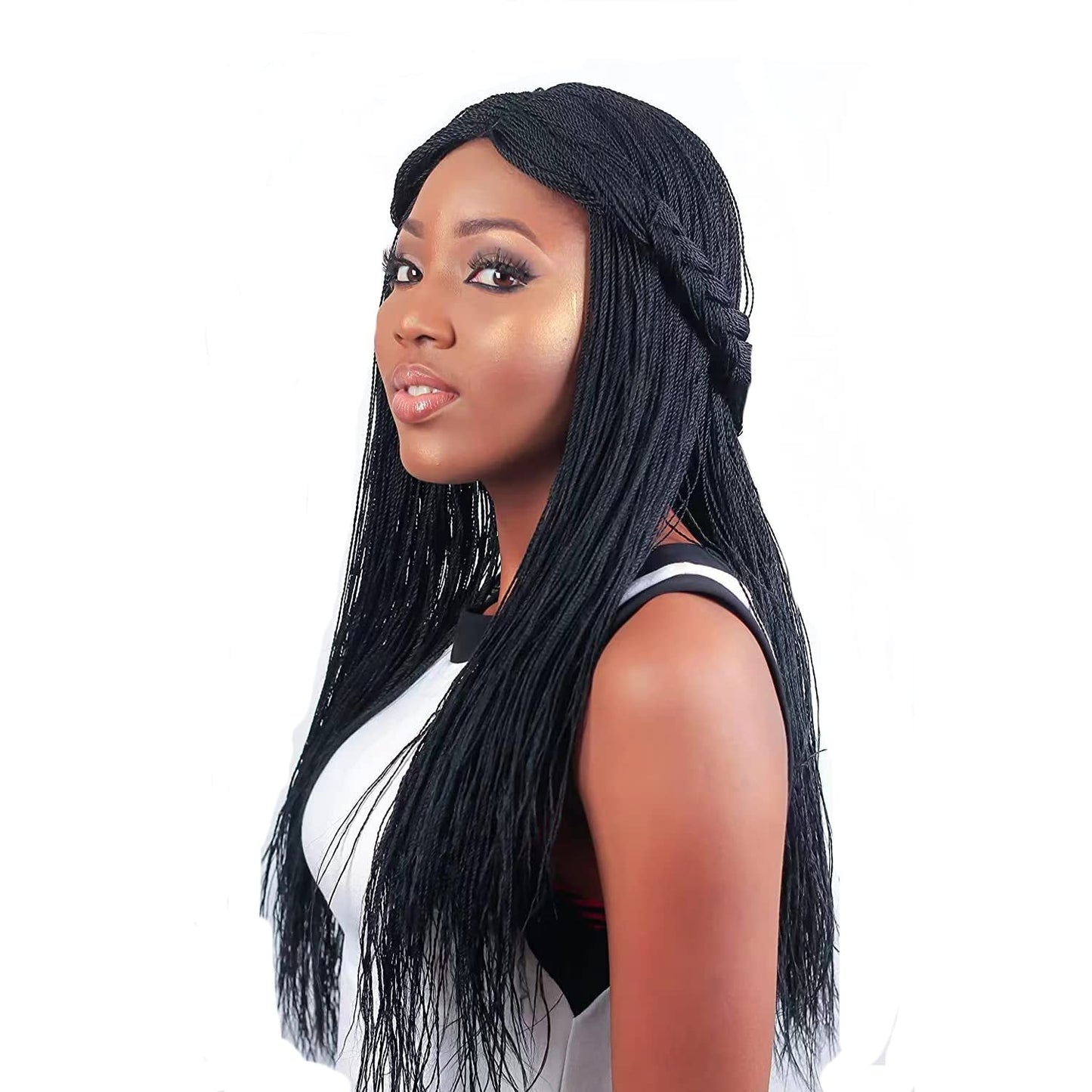 Box Braid Wig Synthetic Short Bob Wig Box Braided Wig with Bangs Cornrow Braided Wigs for Black Women (10 inches, Brown)