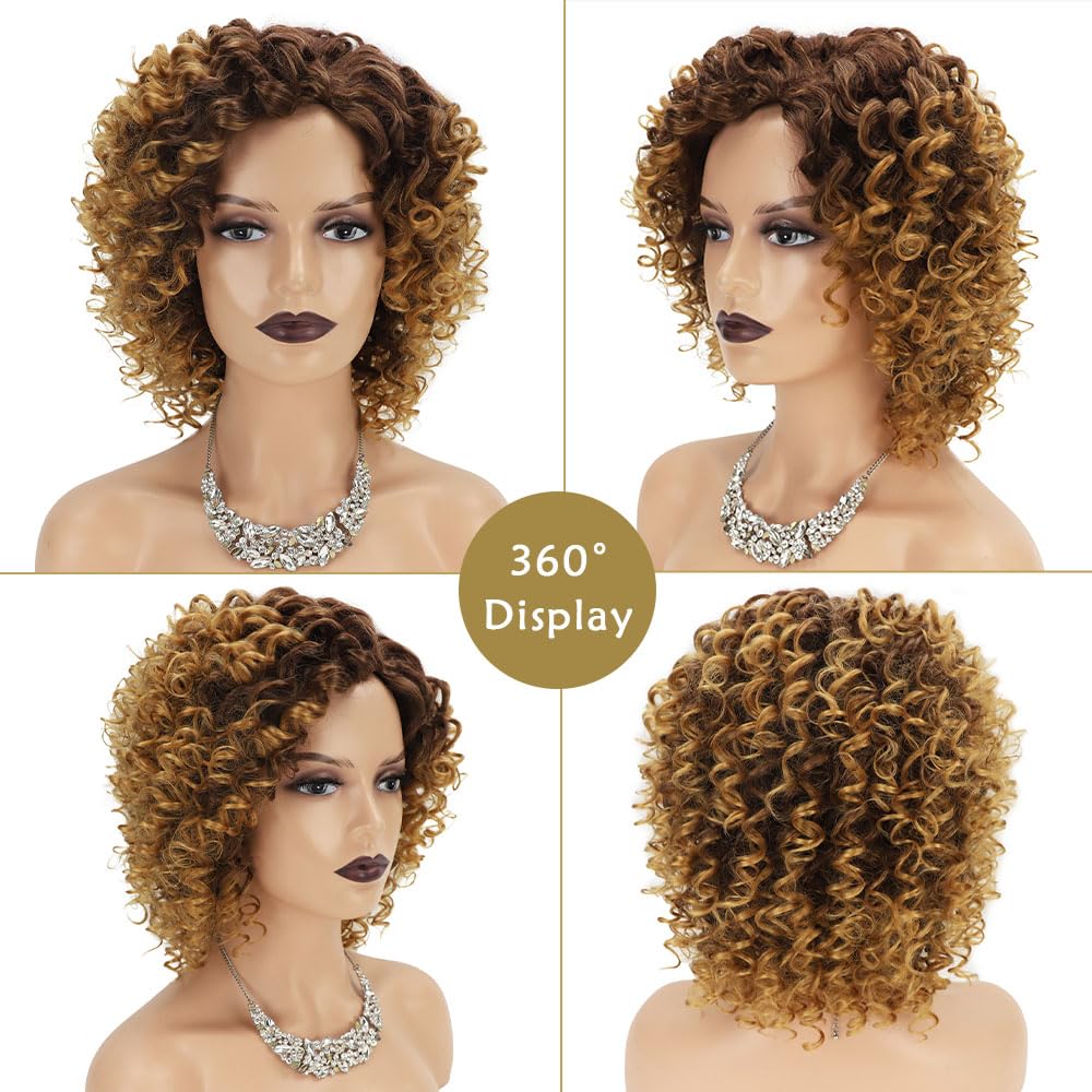 XIUFAXIRUSI XIUFAXIRUSI Ombre Blonde Afro Curly Wigs for Black Women Blonde Kinky Curly Wigs with Side Part Synthetic Fibre Full Hair Wig