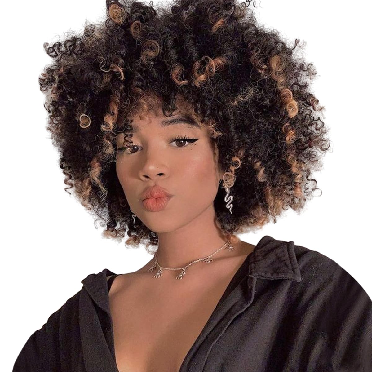 QUEENTAS Dreadlock Wigs for Black Women and Men Short Curly Big Afro Braided Wigs Faux Locs Twist Braiding Synthetic Wigs (Black to Brown)