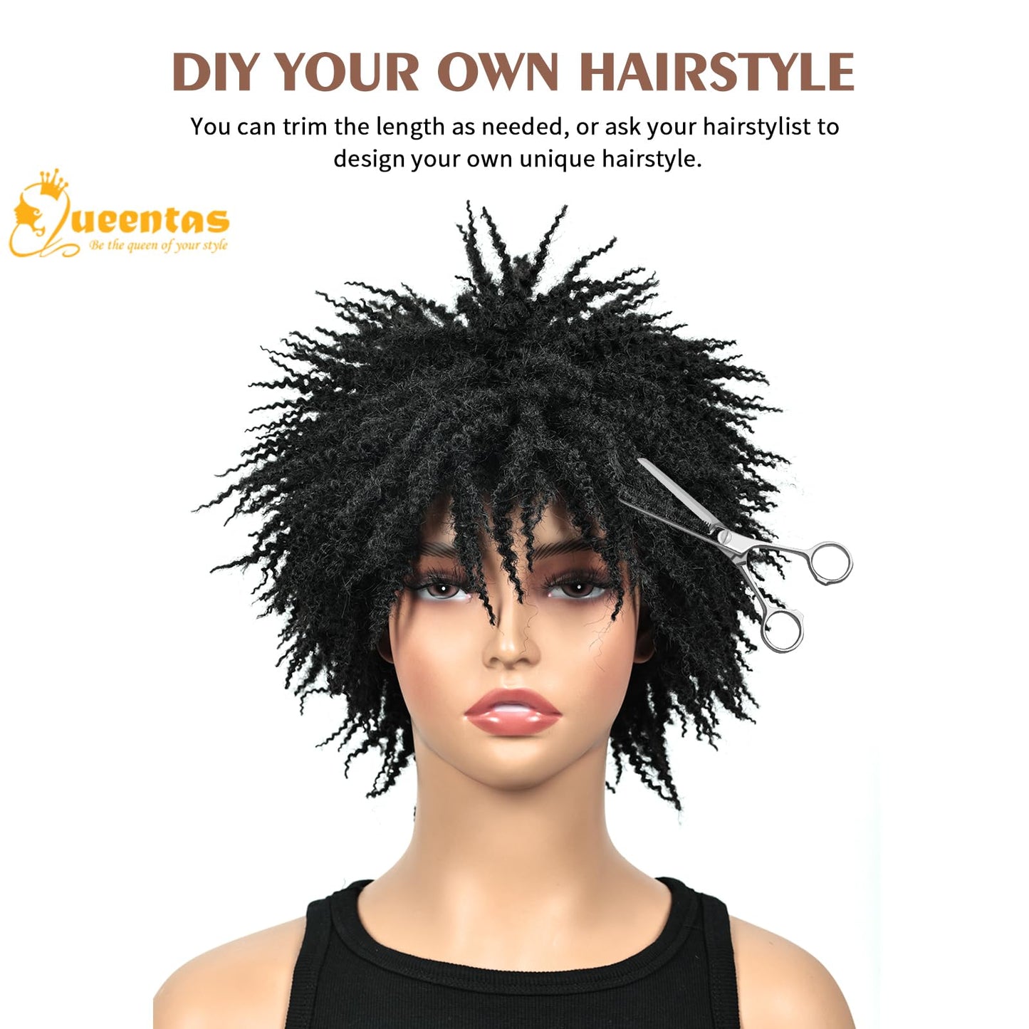 QUEENTAS Dreadlock Wigs for Black Women and Men Short Curly Big Afro Braided Wigs Faux Locs Twist Braiding Synthetic Wigs (Black to Brown)