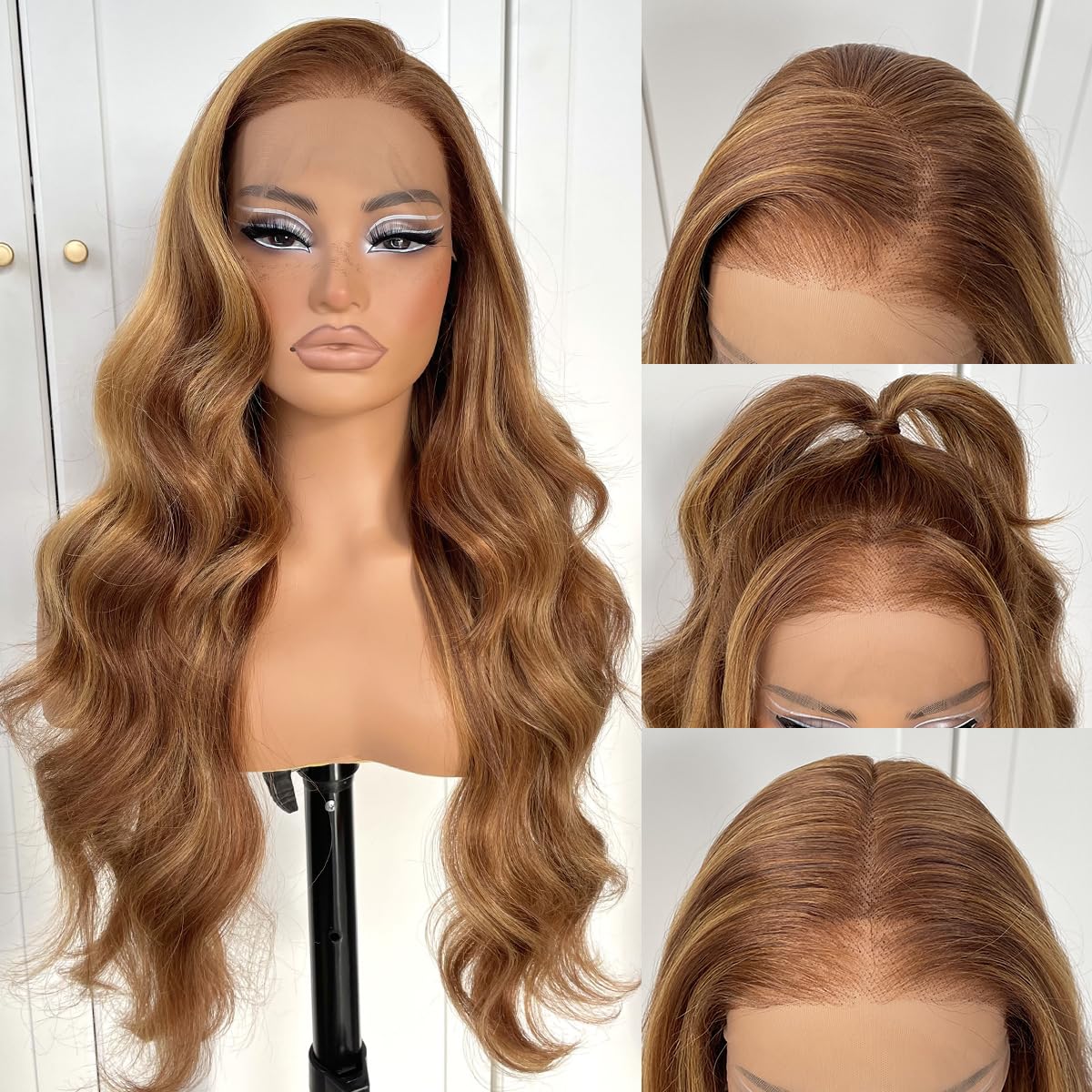 13x6 Skunk Stripe Wig Glueless Lace Front Wigs Pre Plucked Synthetic Body Wave blonde wig Wear and Go lace front wig for black women