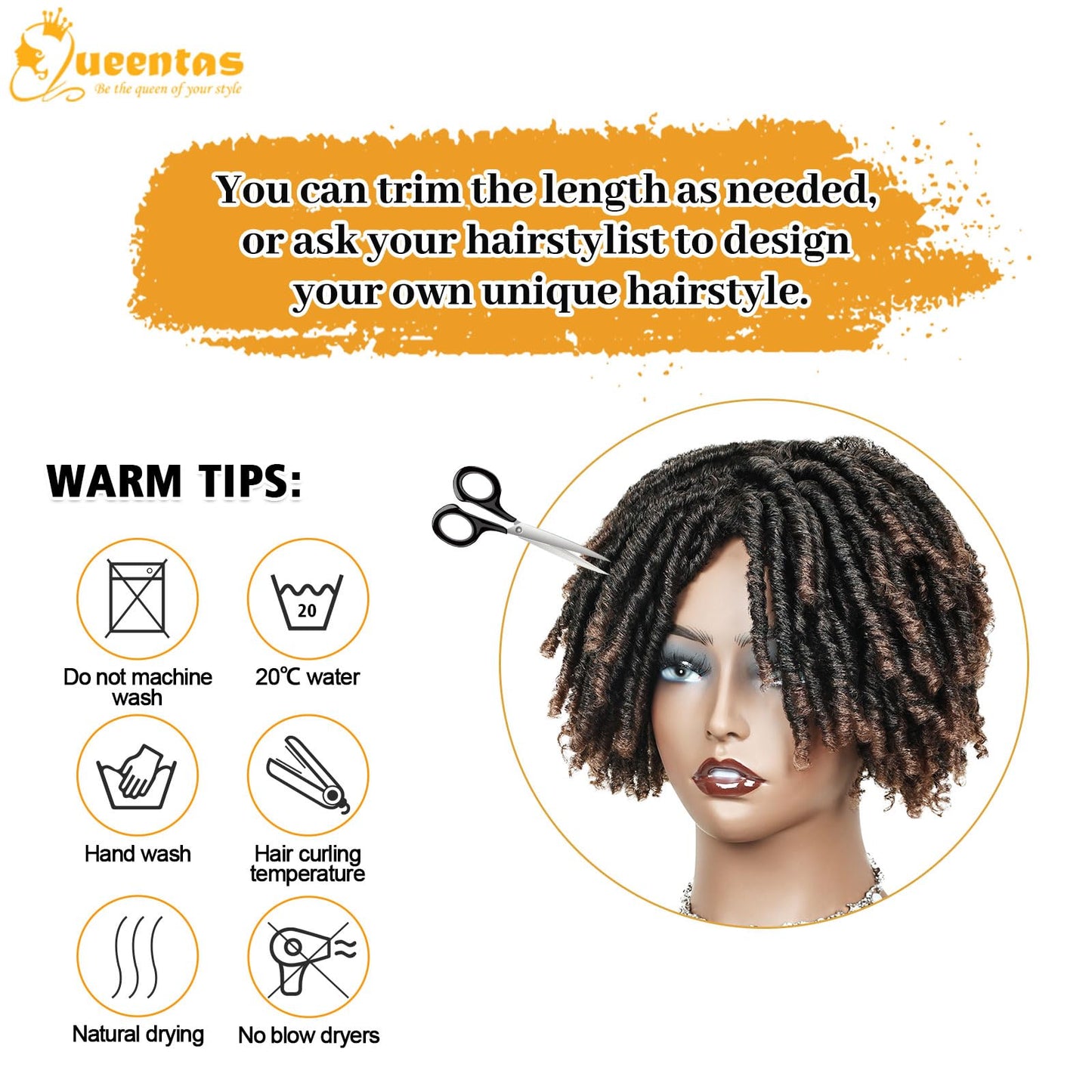 QUEENTAS Dreadlock Wigs for Black Women and Men Short Curly Big Afro Braided Wigs Faux Locs Twist Braiding Synthetic Wigs (Black to Brown)