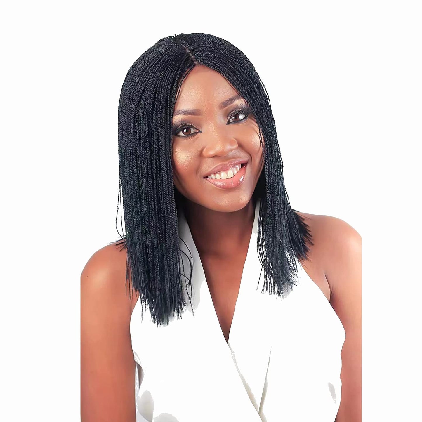 Box Braid Wig Synthetic Short Bob Wig Box Braided Wig with Bangs Cornrow Braided Wigs for Black Women (10 inches, Brown)