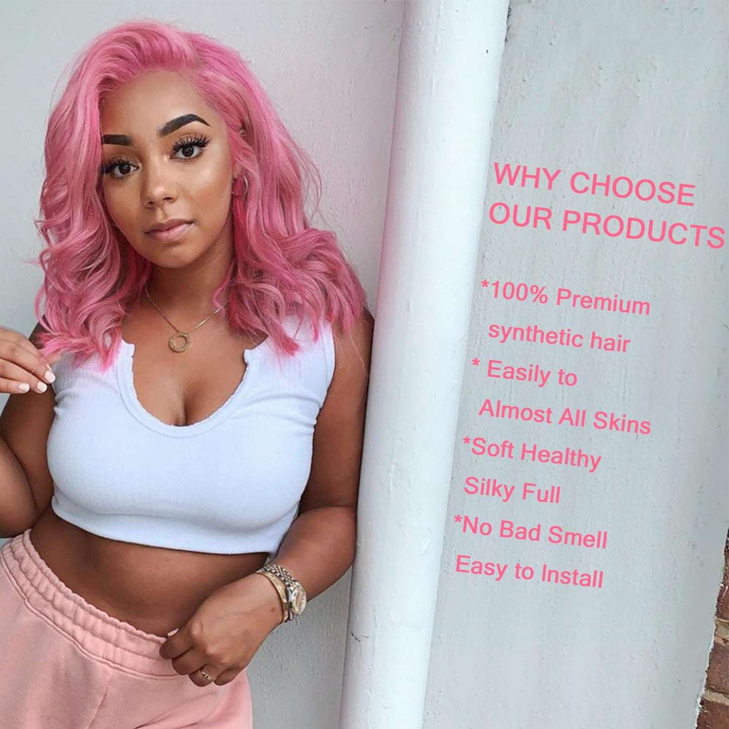 Lady Miranda Loose Wave Lace Part Wig Pure Color Nature Curly Synthetic Heat Resistant Weave Full Wigs for Women(Black)