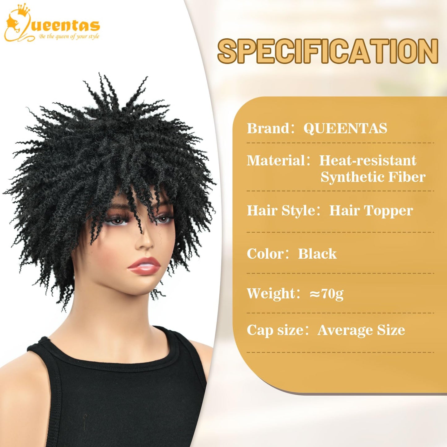 QUEENTAS Dreadlock Wigs for Black Women and Men Short Curly Big Afro Braided Wigs Faux Locs Twist Braiding Synthetic Wigs (Black to Brown)