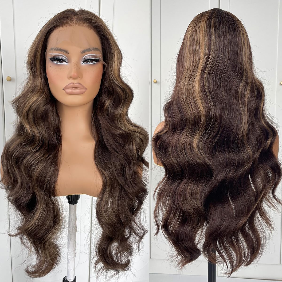 13x6 Skunk Stripe Wig Glueless Lace Front Wigs Pre Plucked Synthetic Body Wave blonde wig Wear and Go lace front wig for black women