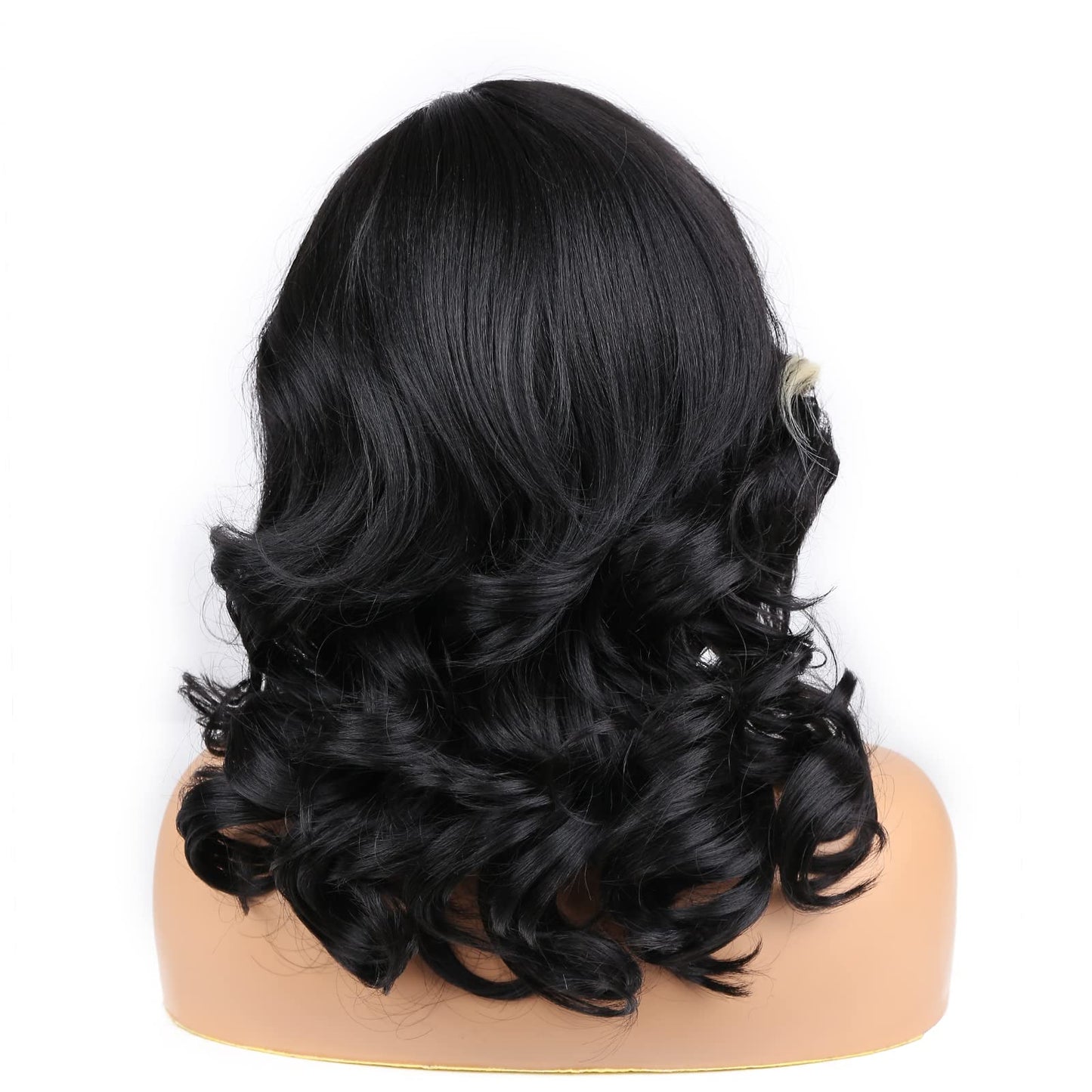 Lady Miranda Loose Wave Lace Part Wig Pure Color Nature Curly Synthetic Heat Resistant Weave Full Wigs for Women(Black)