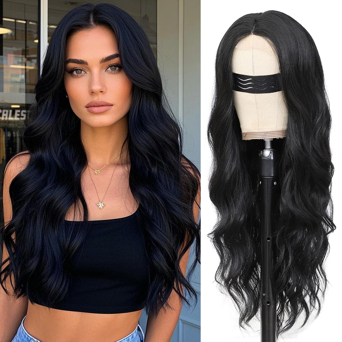 Blonde Highlight Wigs for Women, Blonde Mix Brown Wig with Bangs Silky Soft Fiber Synthetic Wig for Daily Party Use(24 Inch,Blonde Highlight)