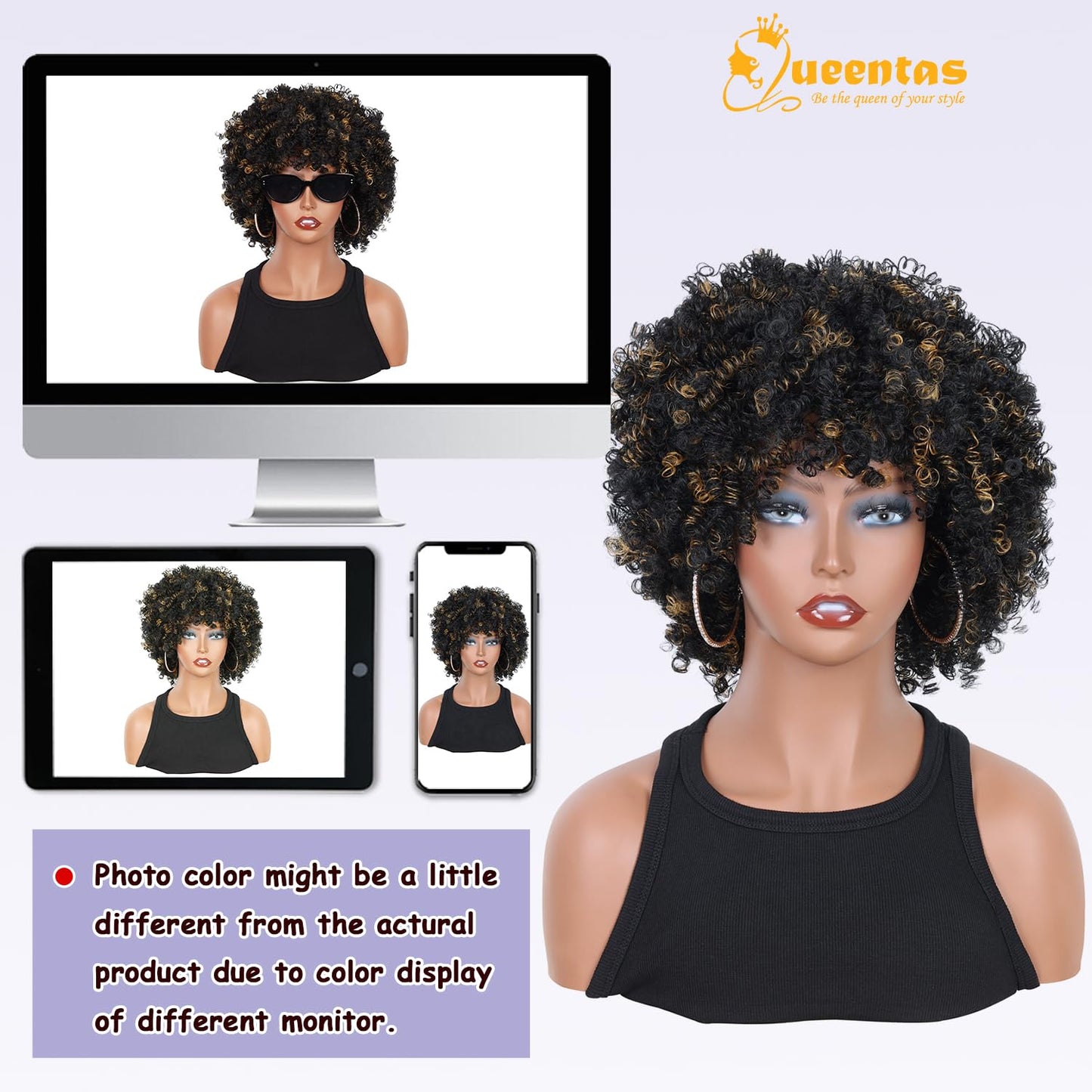 QUEENTAS Dreadlock Wigs for Black Women and Men Short Curly Big Afro Braided Wigs Faux Locs Twist Braiding Synthetic Wigs (Black to Brown)