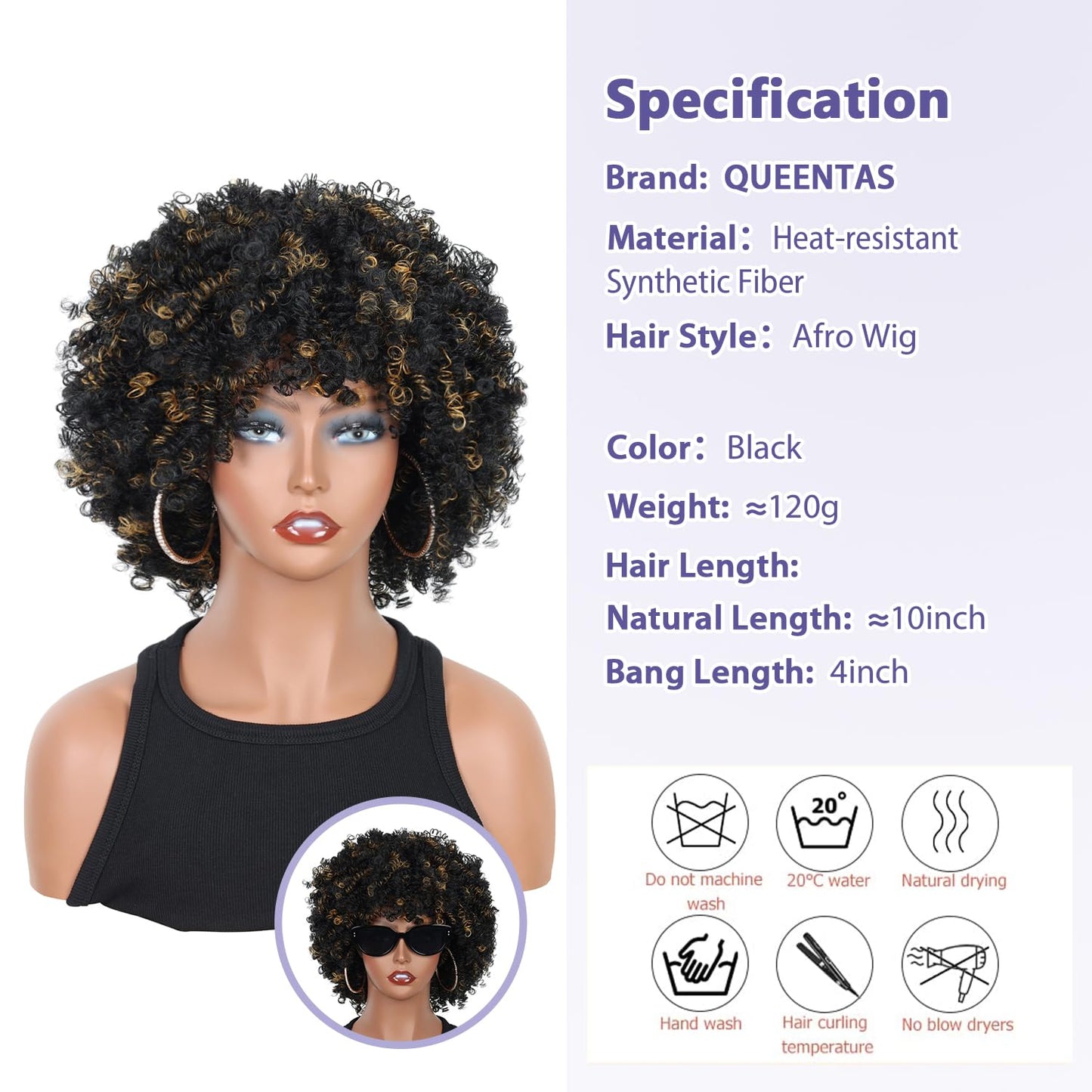 QUEENTAS Dreadlock Wigs for Black Women and Men Short Curly Big Afro Braided Wigs Faux Locs Twist Braiding Synthetic Wigs (Black to Brown)