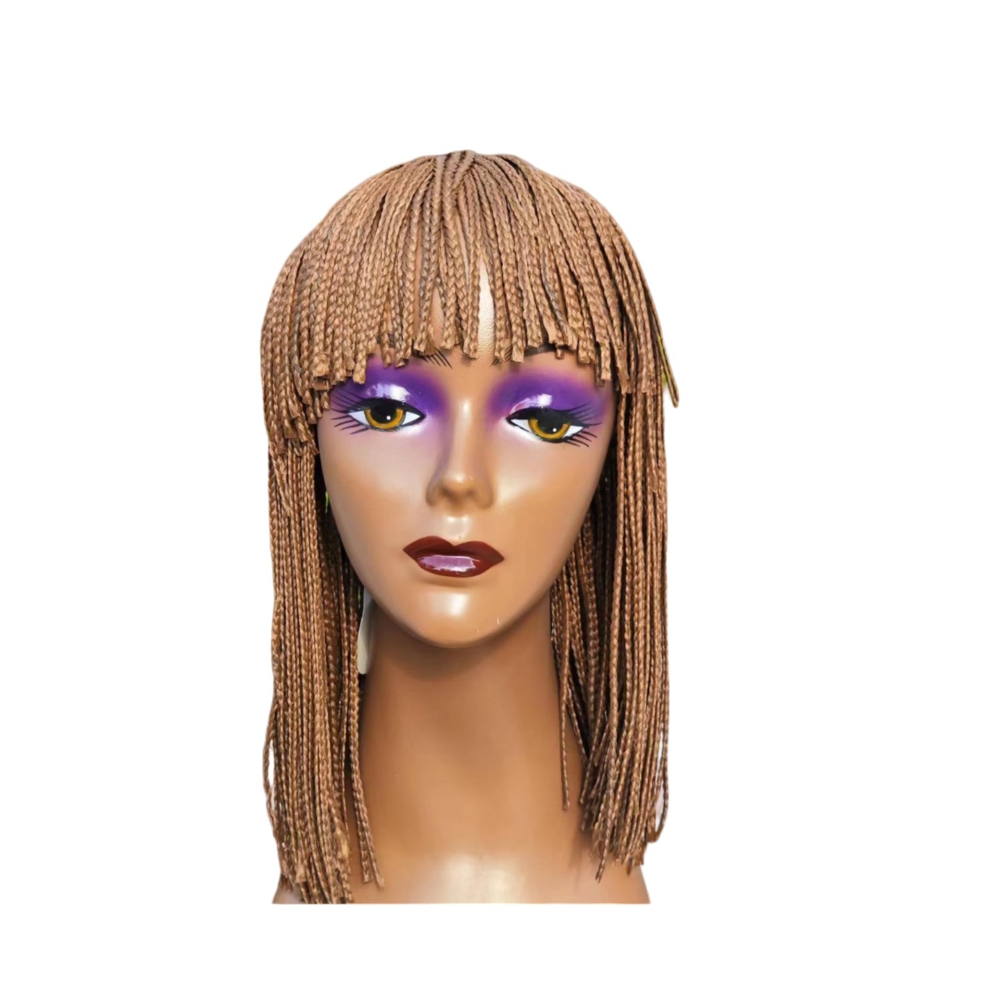 Box Braid Wig Synthetic Short Bob Wig Box Braided Wig with Bangs Cornrow Braided Wigs for Black Women (10 inches, Brown)