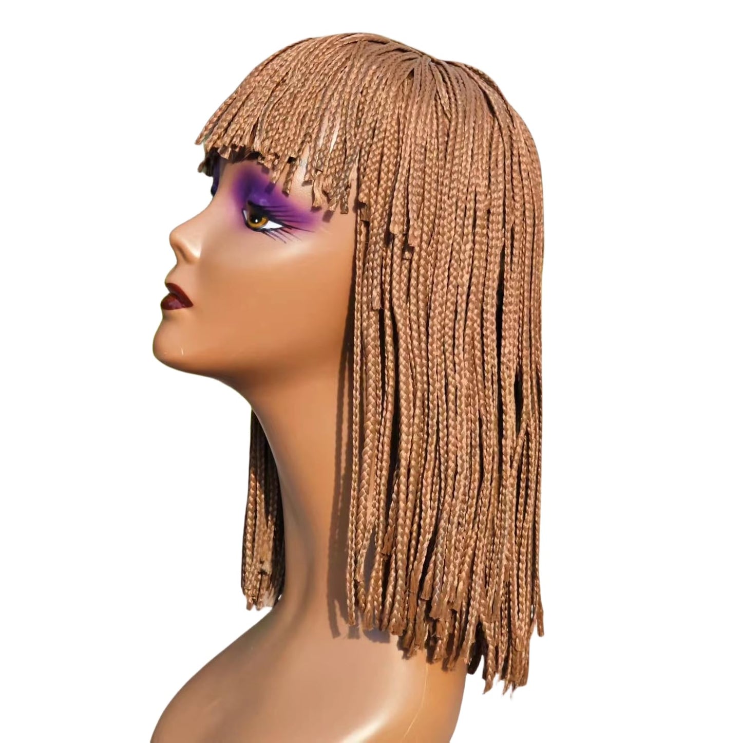 Box Braid Wig Synthetic Short Bob Wig Box Braided Wig with Bangs Cornrow Braided Wigs for Black Women (10 inches, Brown)