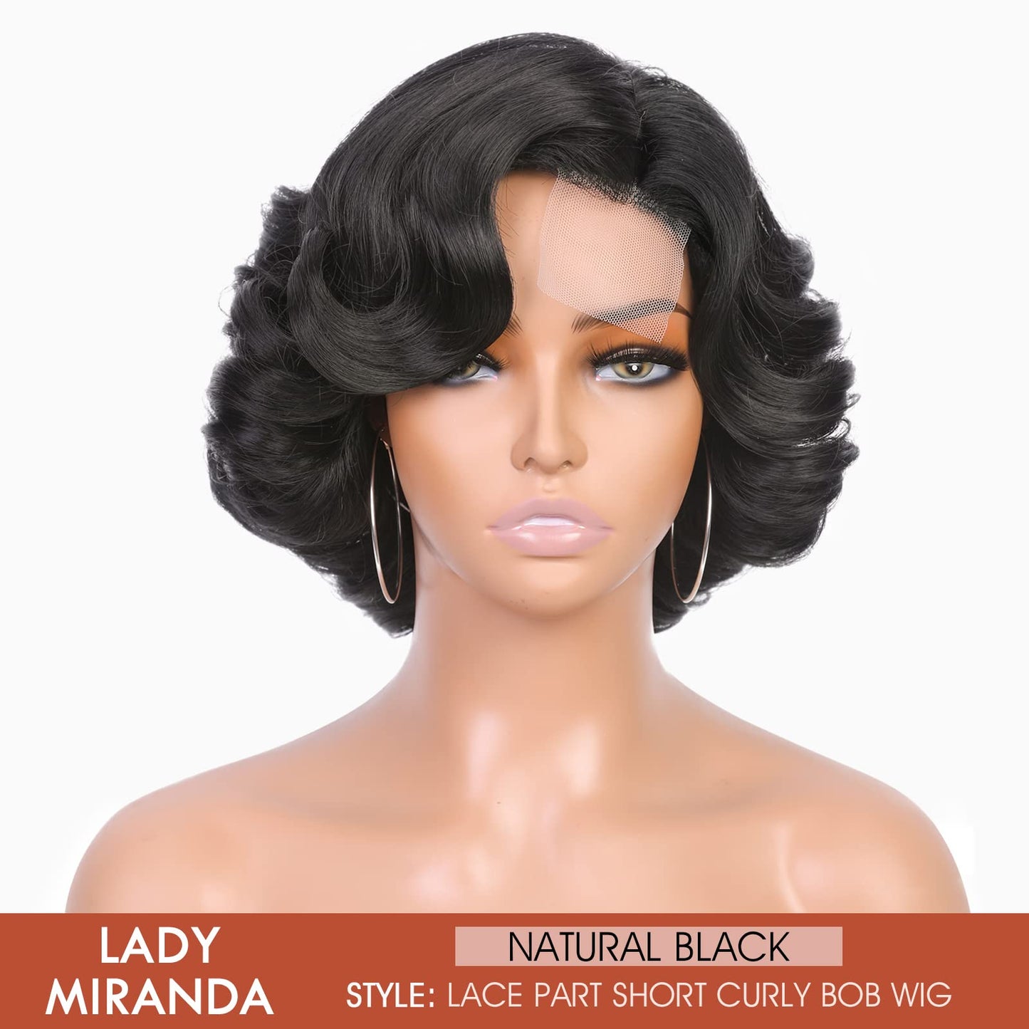 Lady Miranda Loose Wave Lace Part Wig Pure Color Nature Curly Synthetic Heat Resistant Weave Full Wigs for Women(Black)