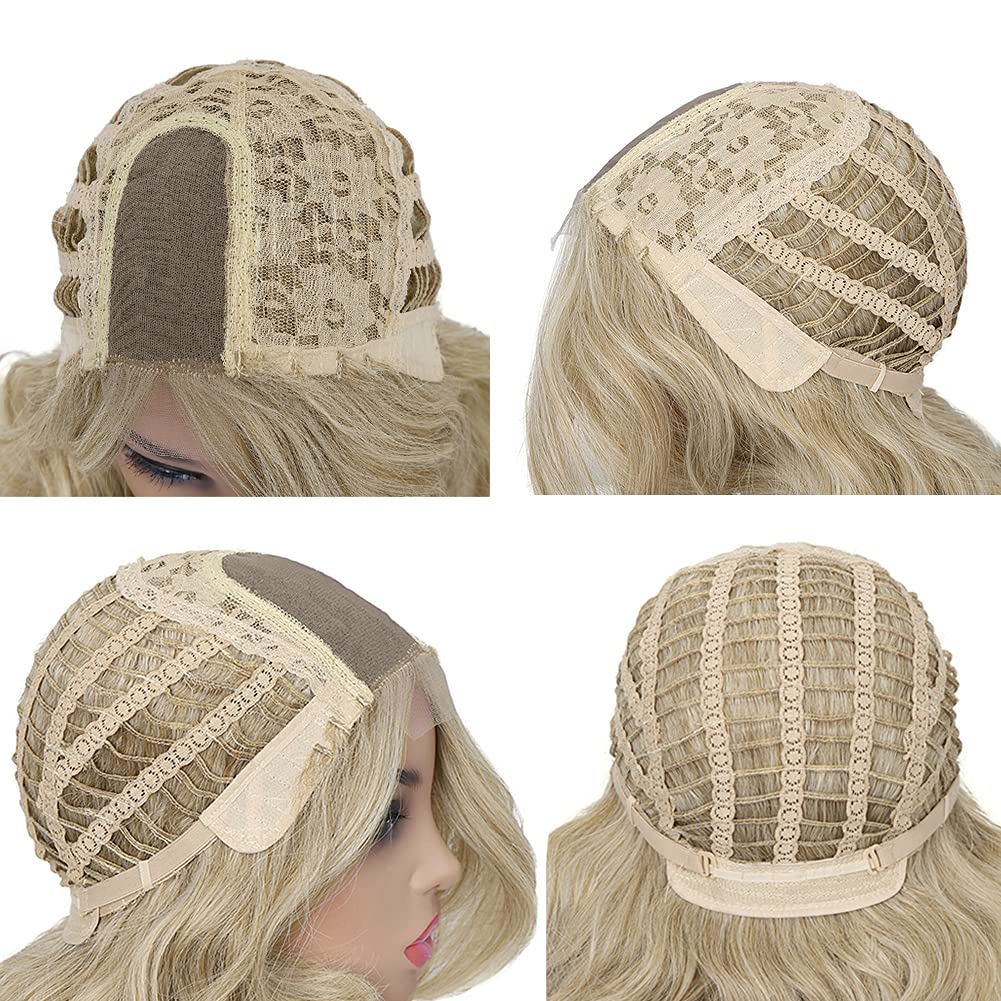 Lady Miranda Loose Wave Lace Part Wig Pure Color Nature Curly Synthetic Heat Resistant Weave Full Wigs for Women(Black)