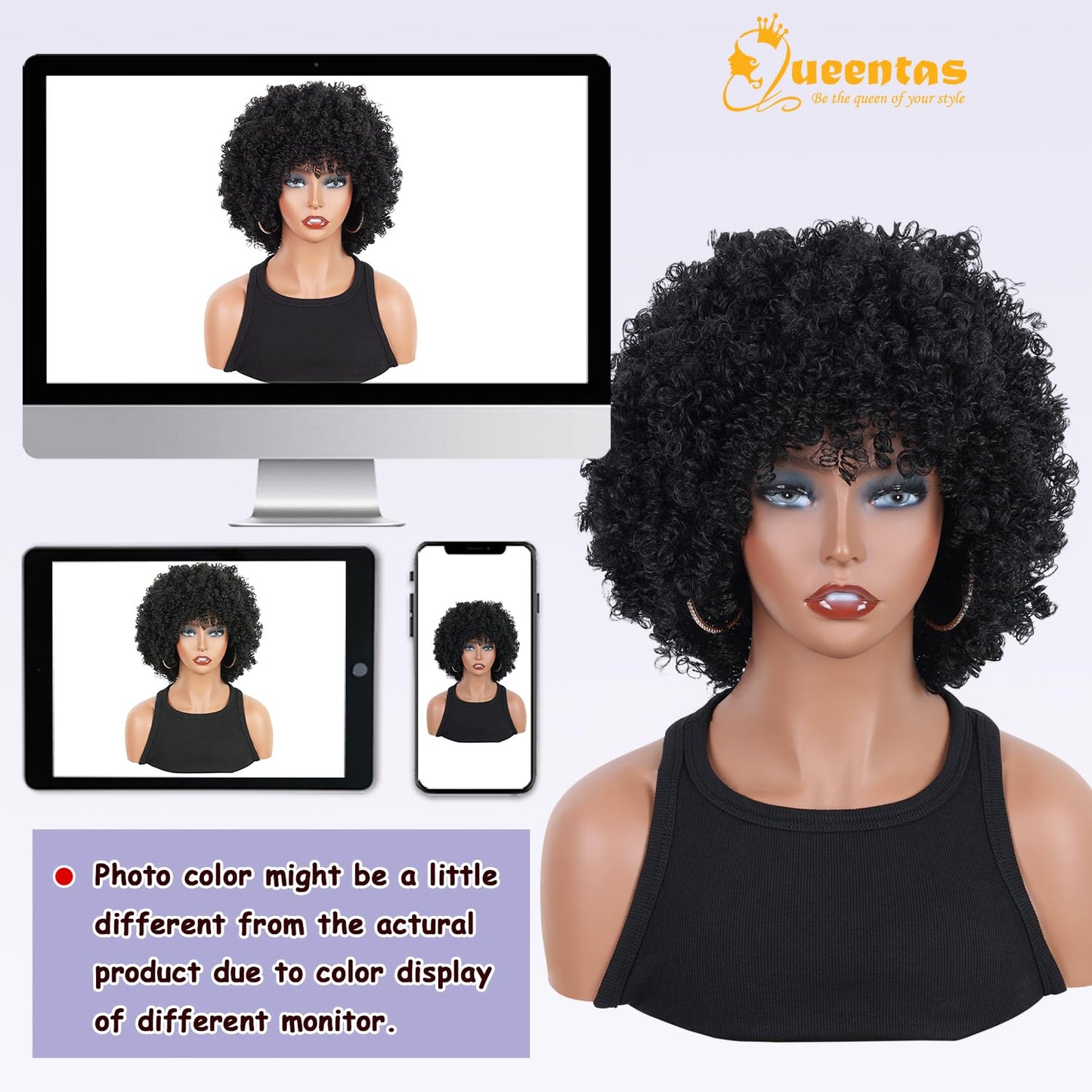 QUEENTAS Dreadlock Wigs for Black Women and Men Short Curly Big Afro Braided Wigs Faux Locs Twist Braiding Synthetic Wigs (Black to Brown)