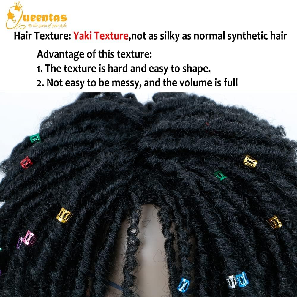QUEENTAS Dreadlock Wigs for Black Women and Men Short Curly Big Afro Braided Wigs Faux Locs Twist Braiding Synthetic Wigs (Black to Brown)