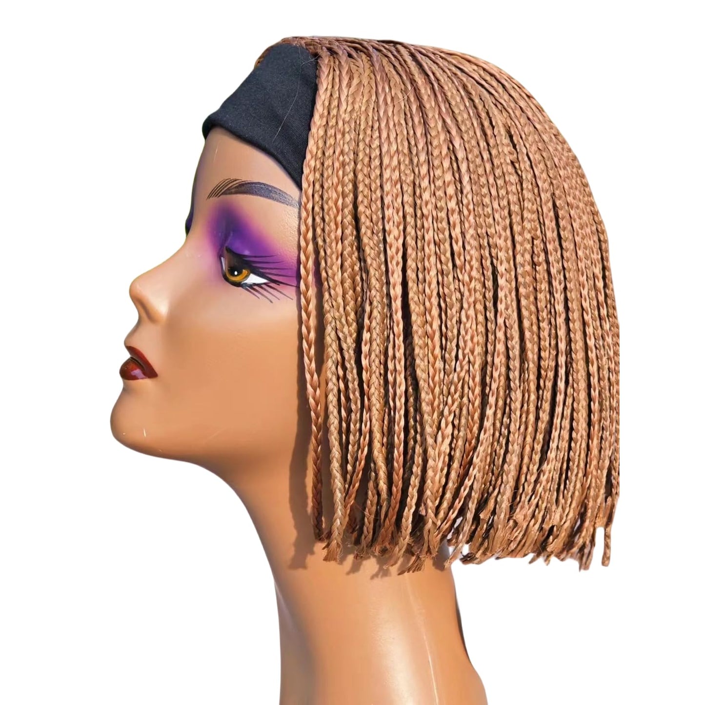 Box Braid Wig Synthetic Short Bob Wig Box Braided Wig with Bangs Cornrow Braided Wigs for Black Women (10 inches, Brown)