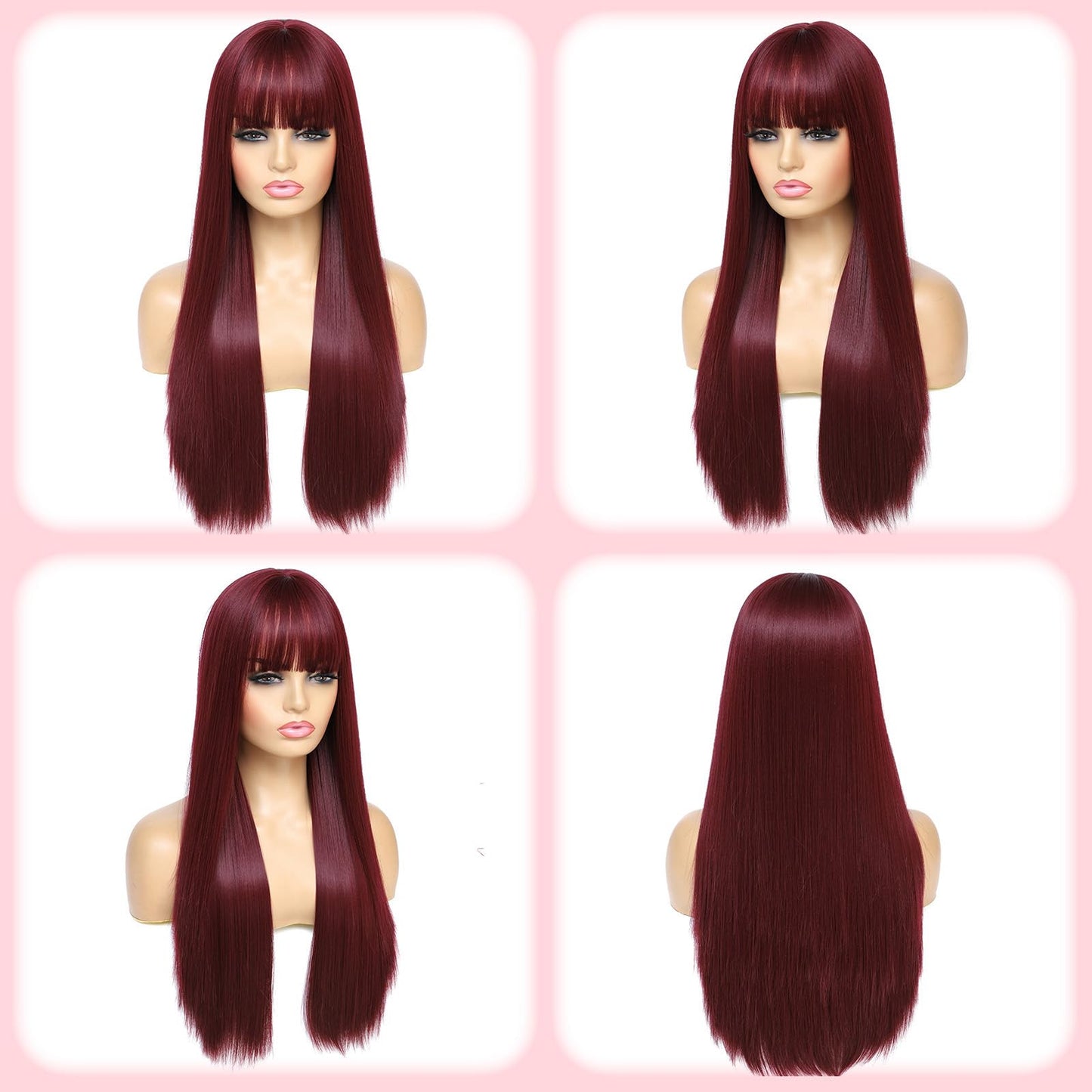 Blonde Highlight Wigs for Women, Blonde Mix Brown Wig with Bangs Silky Soft Fiber Synthetic Wig for Daily Party Use(24 Inch,Blonde Highlight)