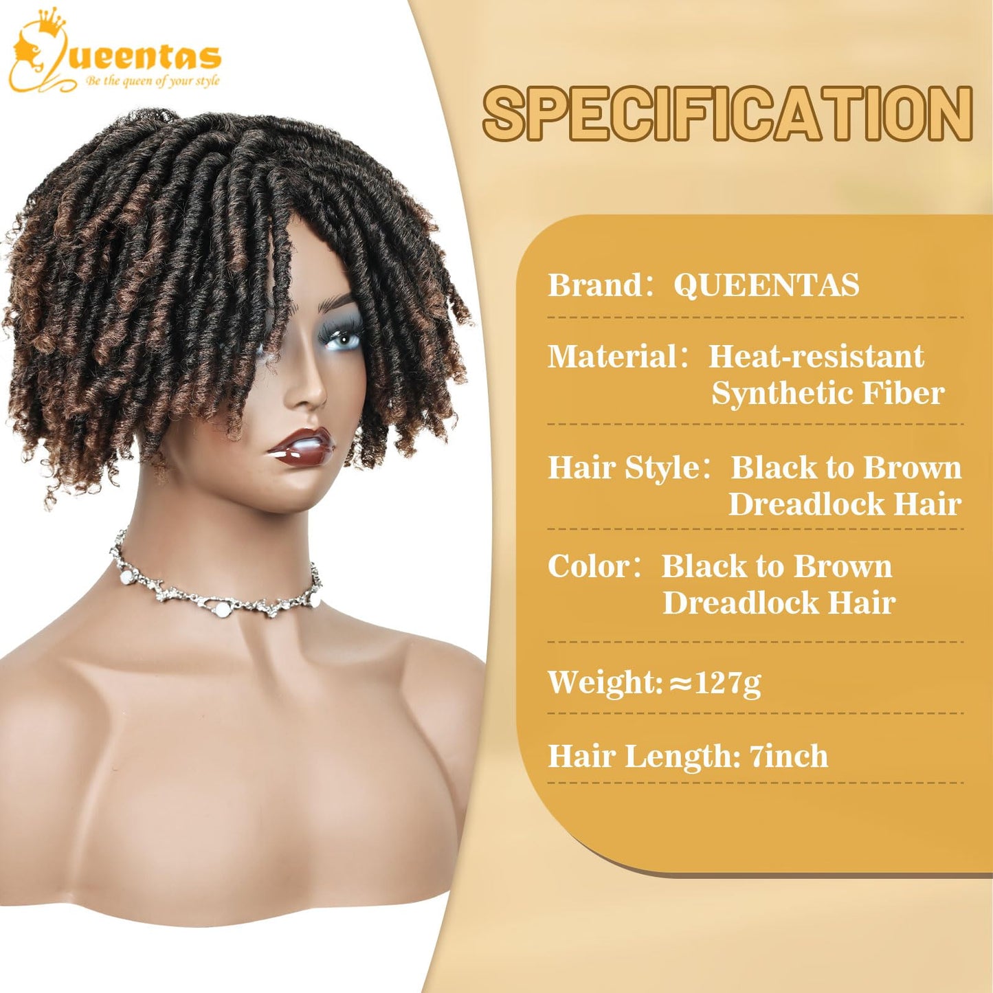 QUEENTAS Dreadlock Wigs for Black Women and Men Short Curly Big Afro Braided Wigs Faux Locs Twist Braiding Synthetic Wigs (Black to Brown)