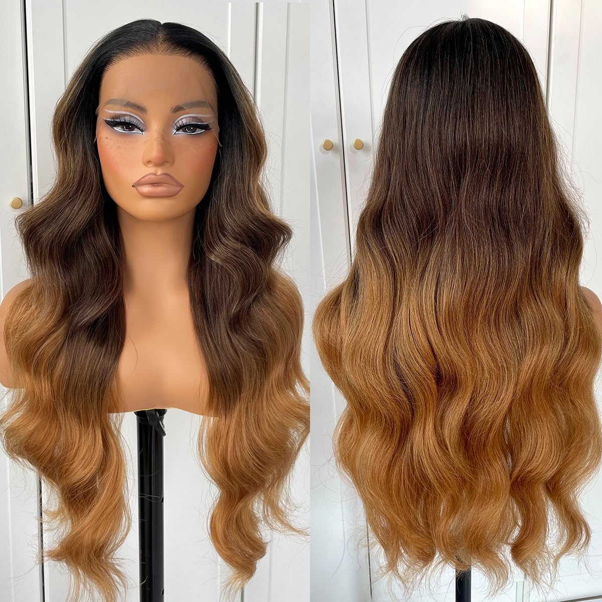13x6 Skunk Stripe Wig Glueless Lace Front Wigs Pre Plucked Synthetic Body Wave blonde wig Wear and Go lace front wig for black women