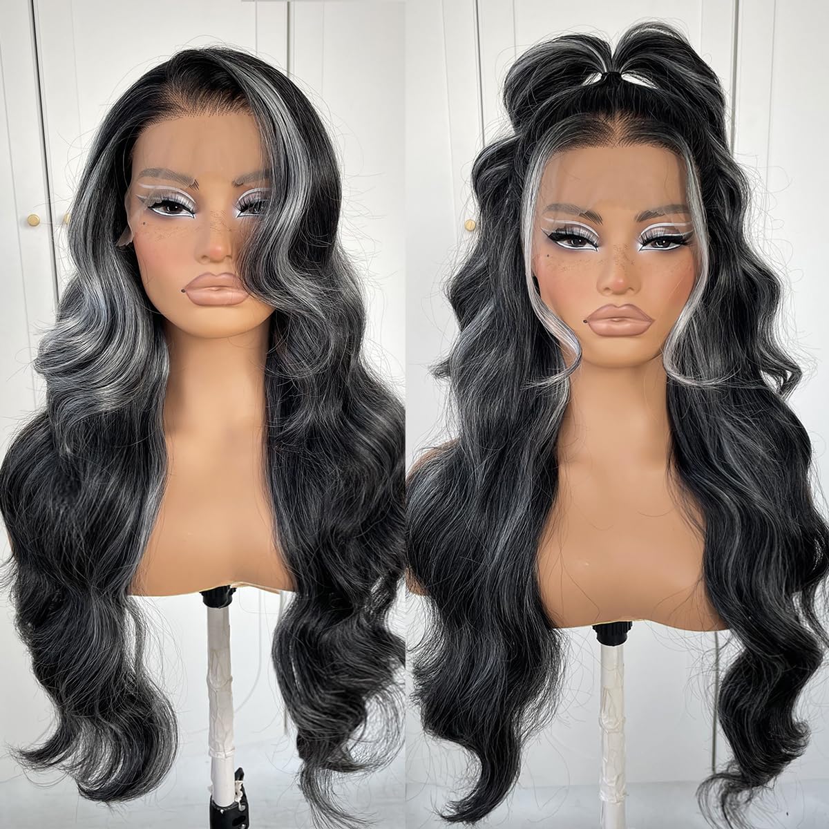 13x6 Skunk Stripe Wig Glueless Lace Front Wigs Pre Plucked Synthetic Body Wave blonde wig Wear and Go lace front wig for black women