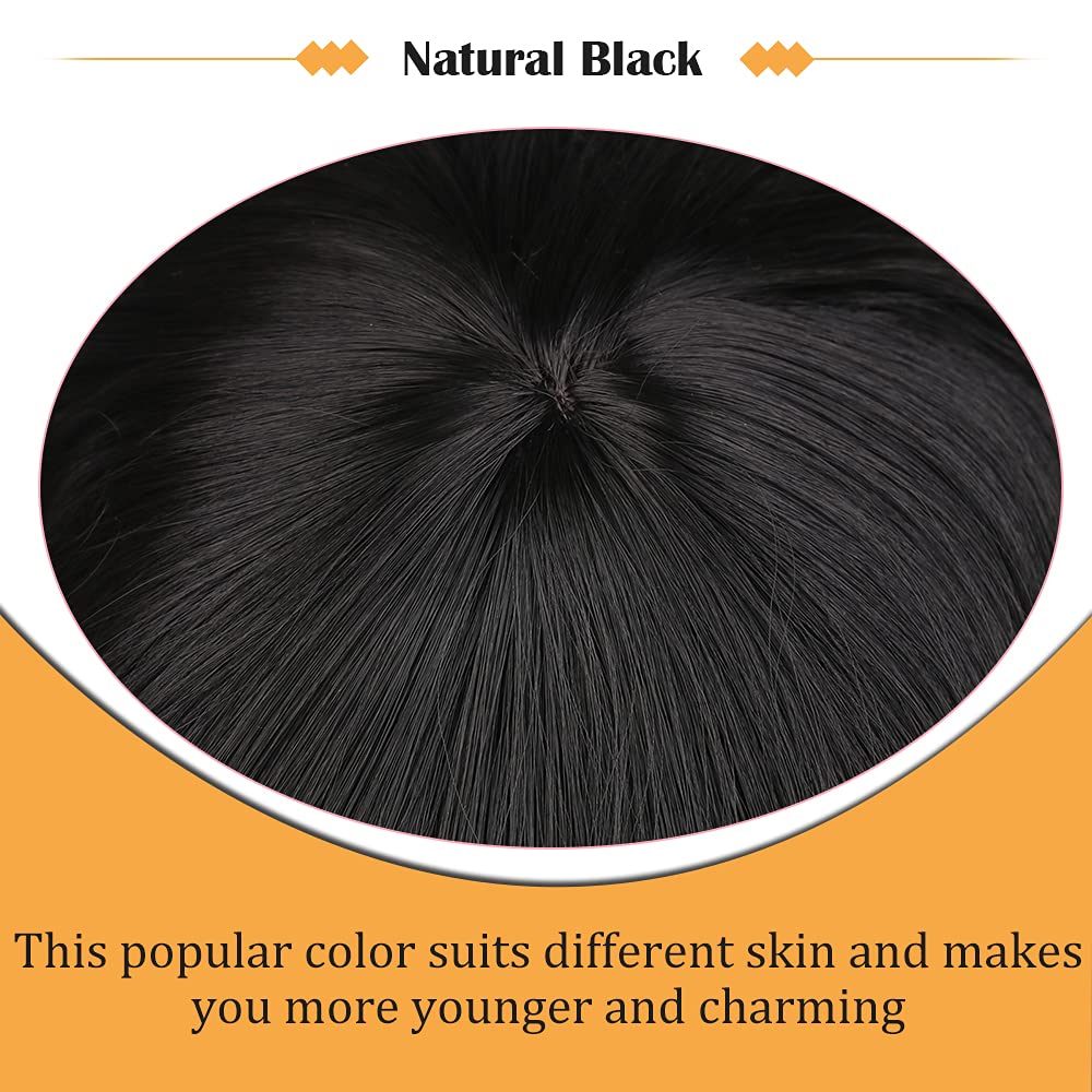 Black Mixed Brown Wig for Black Women 14 Inch Short Wavy Hair Wigs Curly Bob Wig with Bangs Wigs Shoulder Length Wigs for Black Women Bob Style Synthetic Heat Resistant Bob Wigs