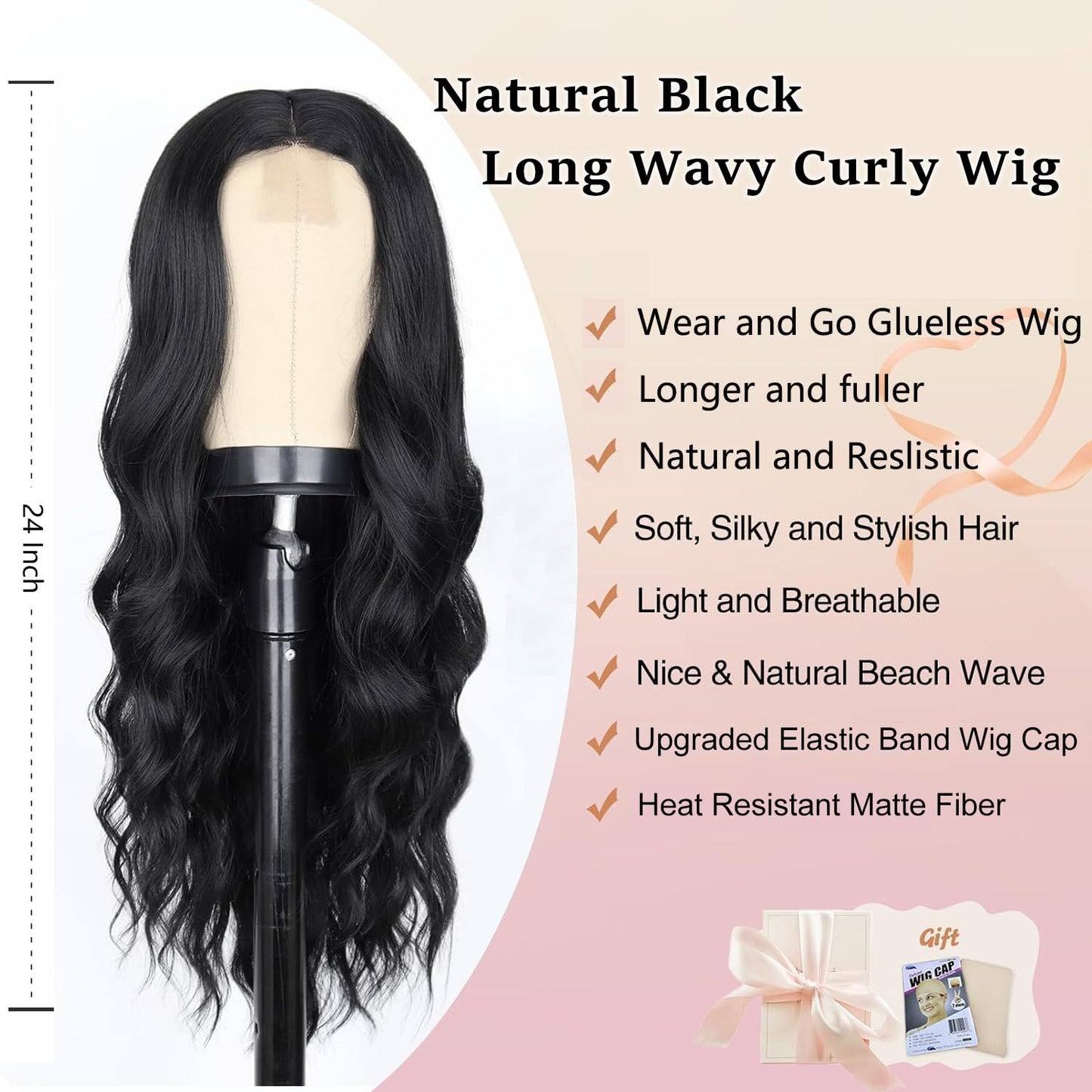 Blonde Highlight Wigs for Women, Blonde Mix Brown Wig with Bangs Silky Soft Fiber Synthetic Wig for Daily Party Use(24 Inch,Blonde Highlight)