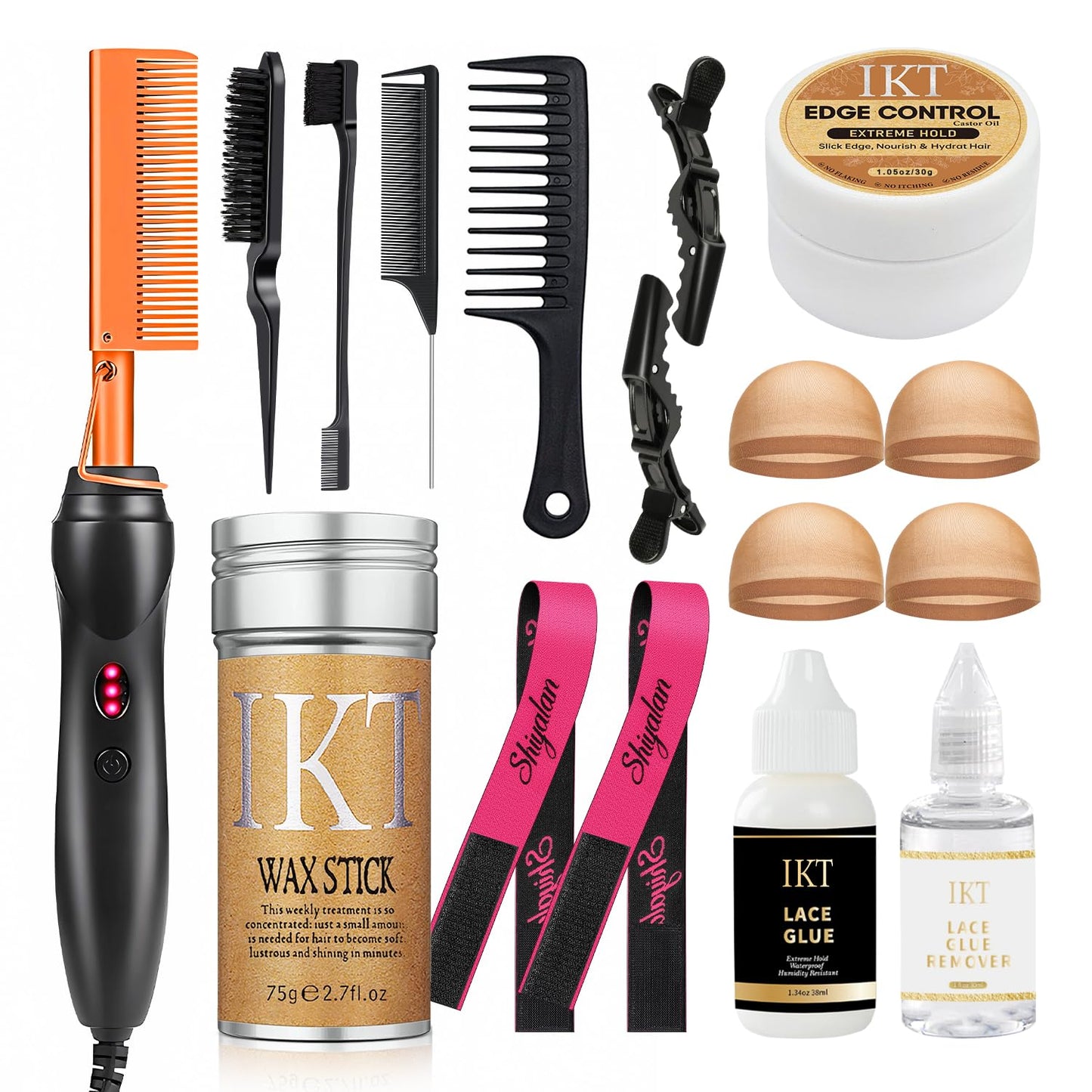 Wig Kit for Lace Front Wigs, Hair Wax Stick Lace Band for Wigs, Wig Caps, Edge Brush, Comb, Suitable for Wig Kit - 9 PCS