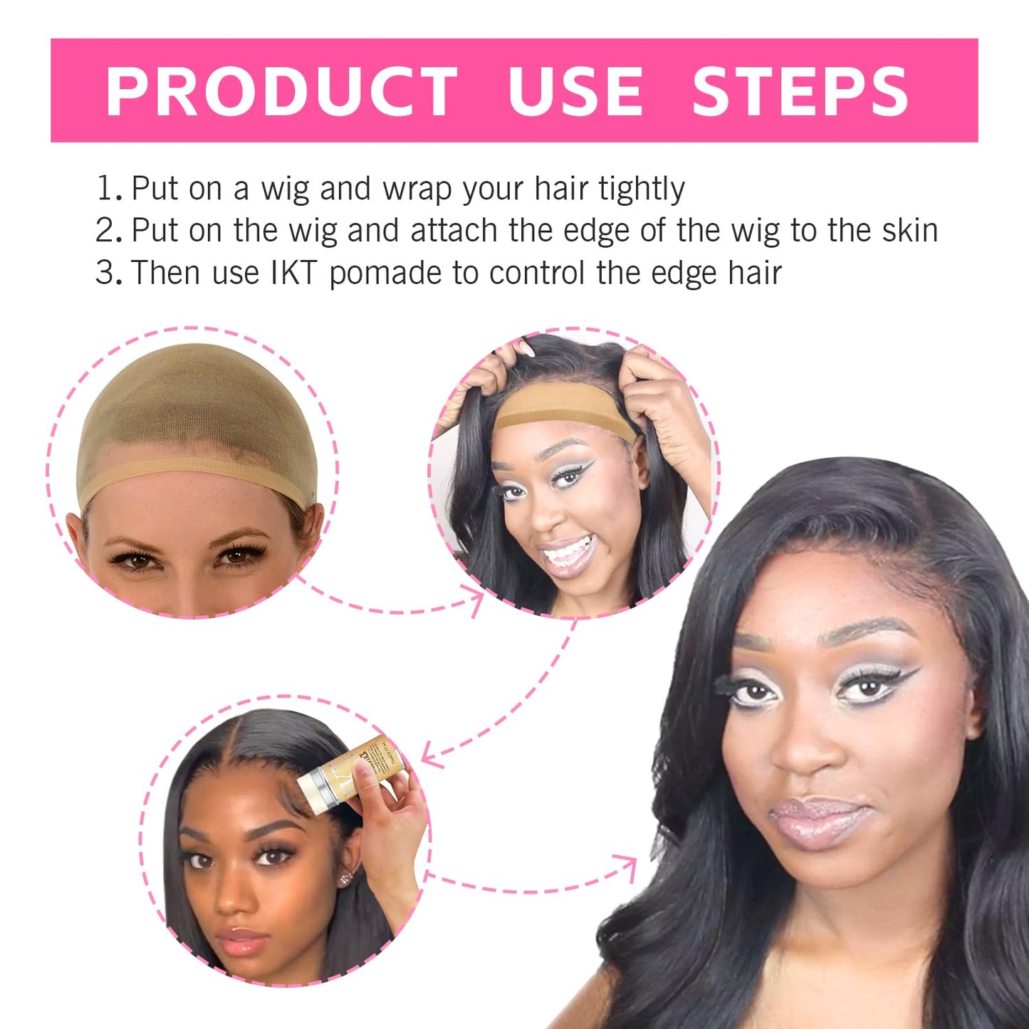 Wig Kit for Lace Front Wigs, Hair Wax Stick Lace Band for Wigs, Wig Caps, Edge Brush, Comb, Suitable for Wig Kit - 9 PCS