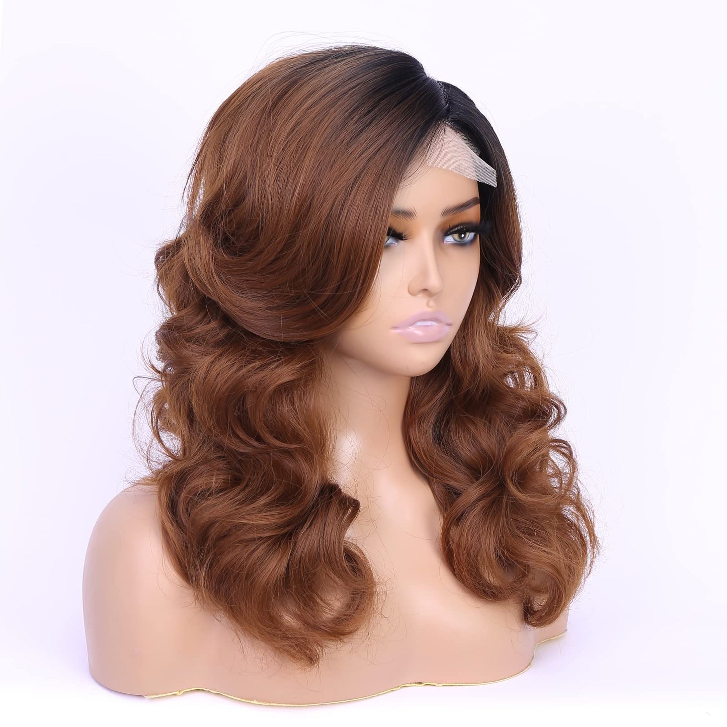 Lady Miranda Loose Wave Lace Part Wig Pure Color Nature Curly Synthetic Heat Resistant Weave Full Wigs for Women(Black)