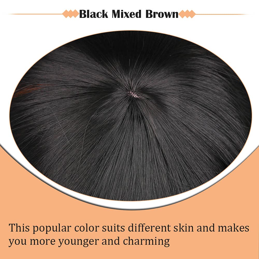 Black Mixed Brown Wig for Black Women 14 Inch Short Wavy Hair Wigs Curly Bob Wig with Bangs Wigs Shoulder Length Wigs for Black Women Bob Style Synthetic Heat Resistant Bob Wigs