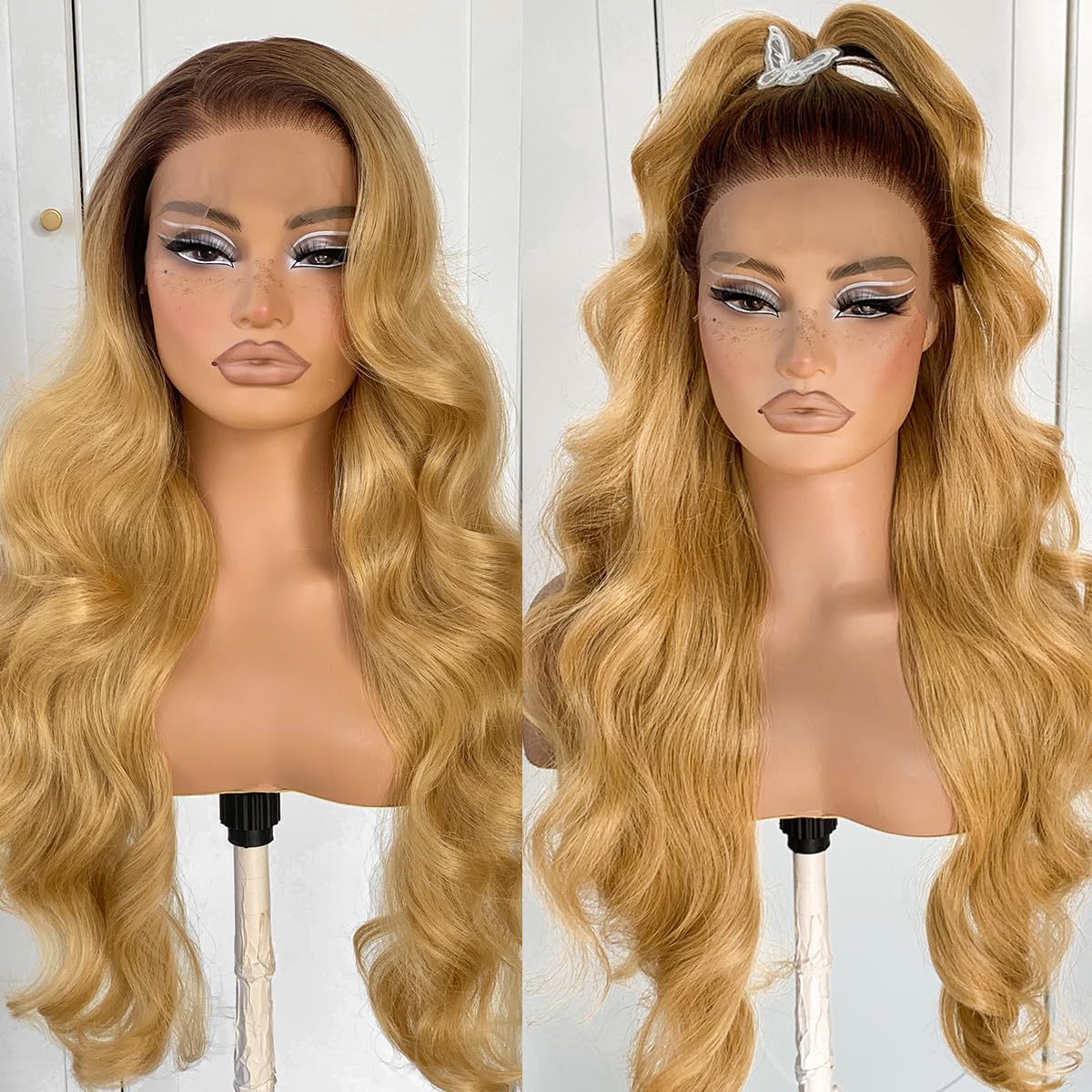 13x6 Skunk Stripe Wig Glueless Lace Front Wigs Pre Plucked Synthetic Body Wave blonde wig Wear and Go lace front wig for black women